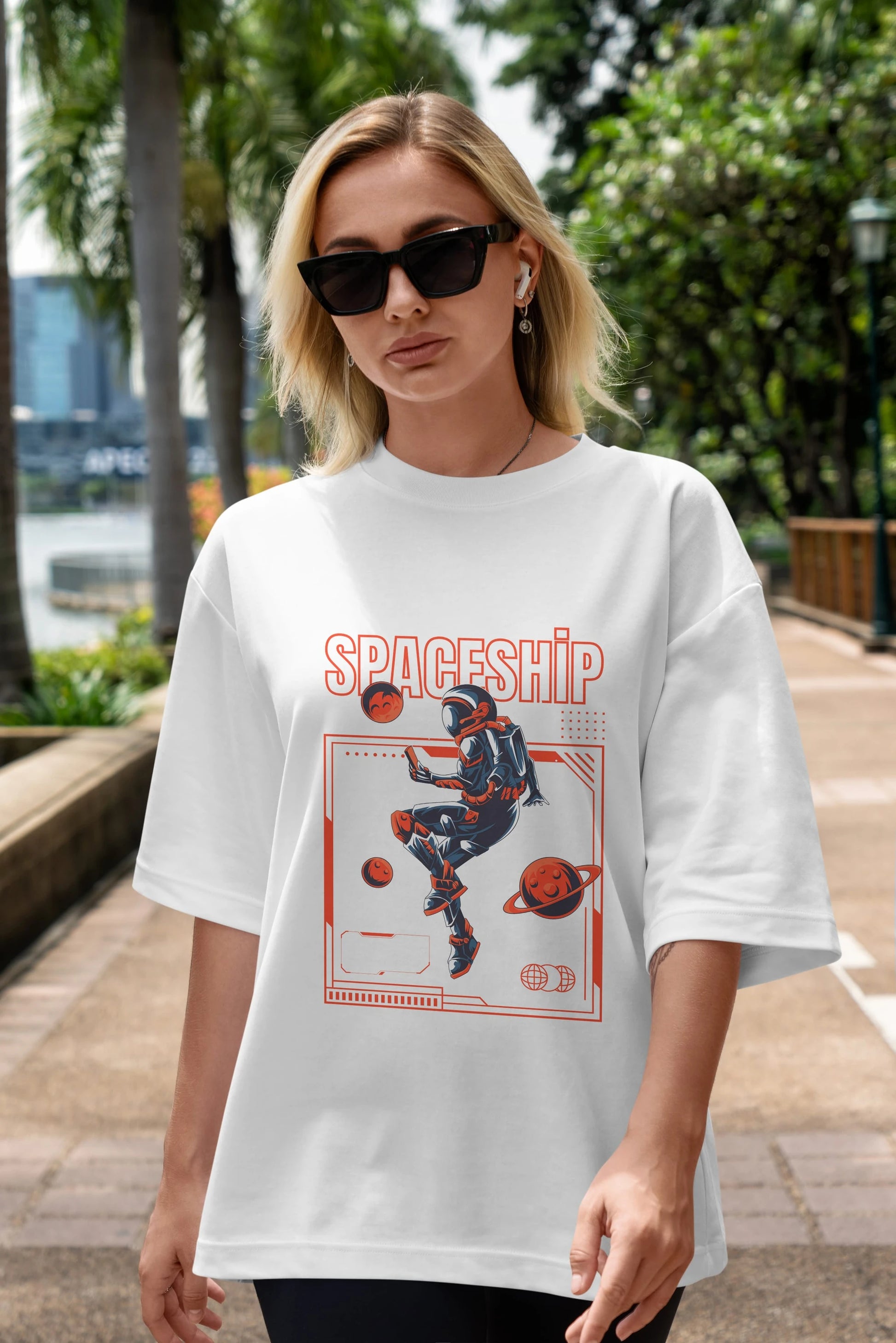 Spaceship Ön Baskılı Oversize t-shirt Erkek Kadın Unisex