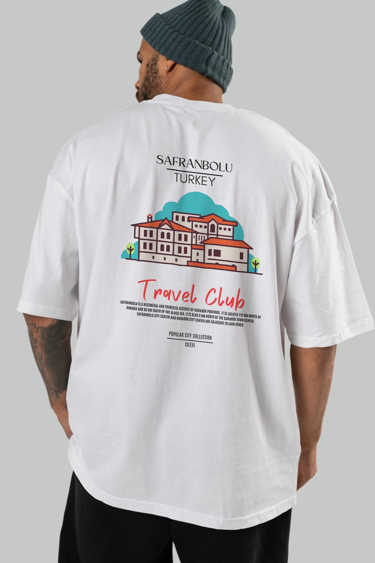 Safranbolu Turkey Arka Baskılı Oversize t-shirt Erkek Kadın Pamuk Bisiklet Yaka tişort