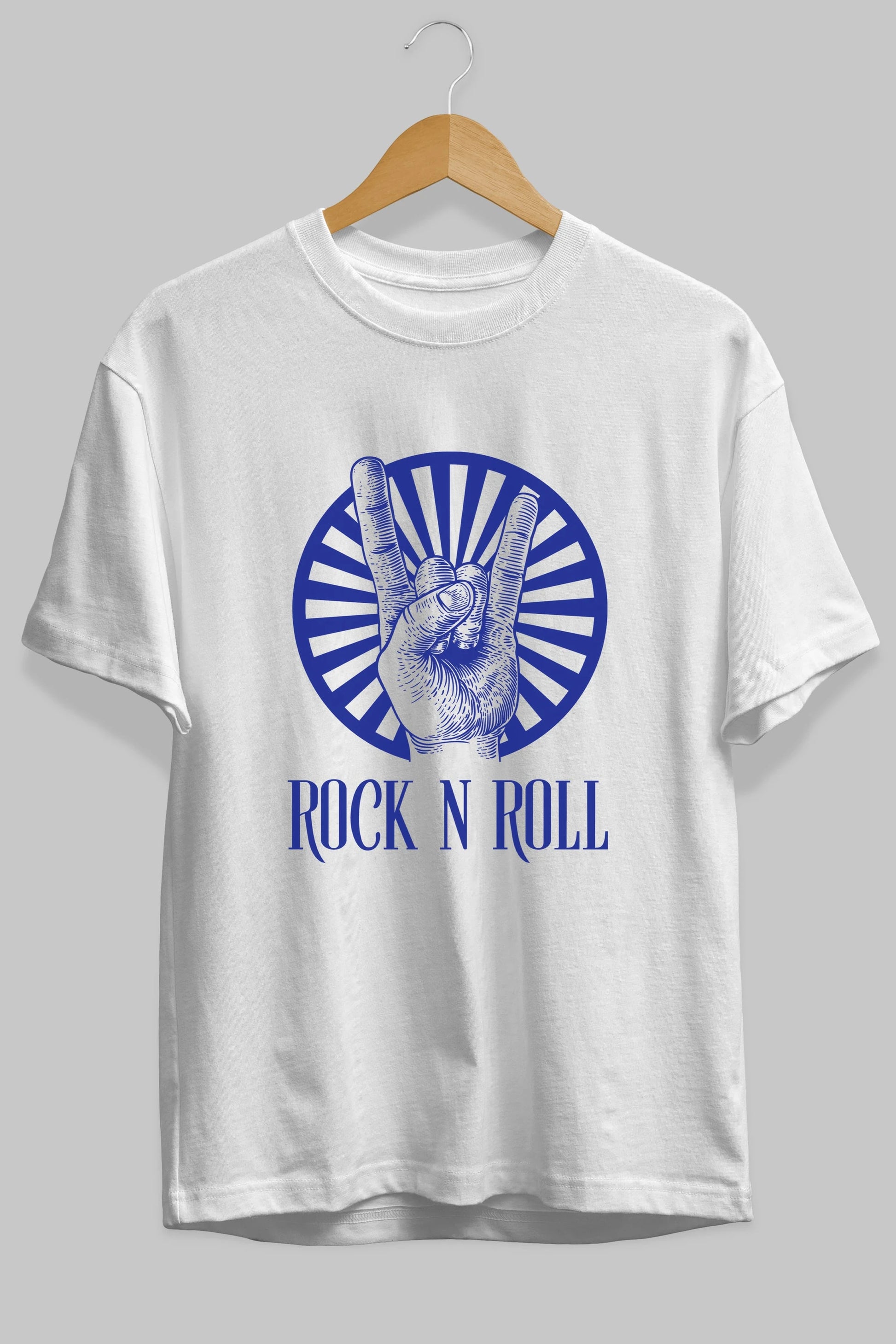 Rock N Roll Yazılı Ön Baskılı Oversize t-shirt Erkek Kadın Unisex