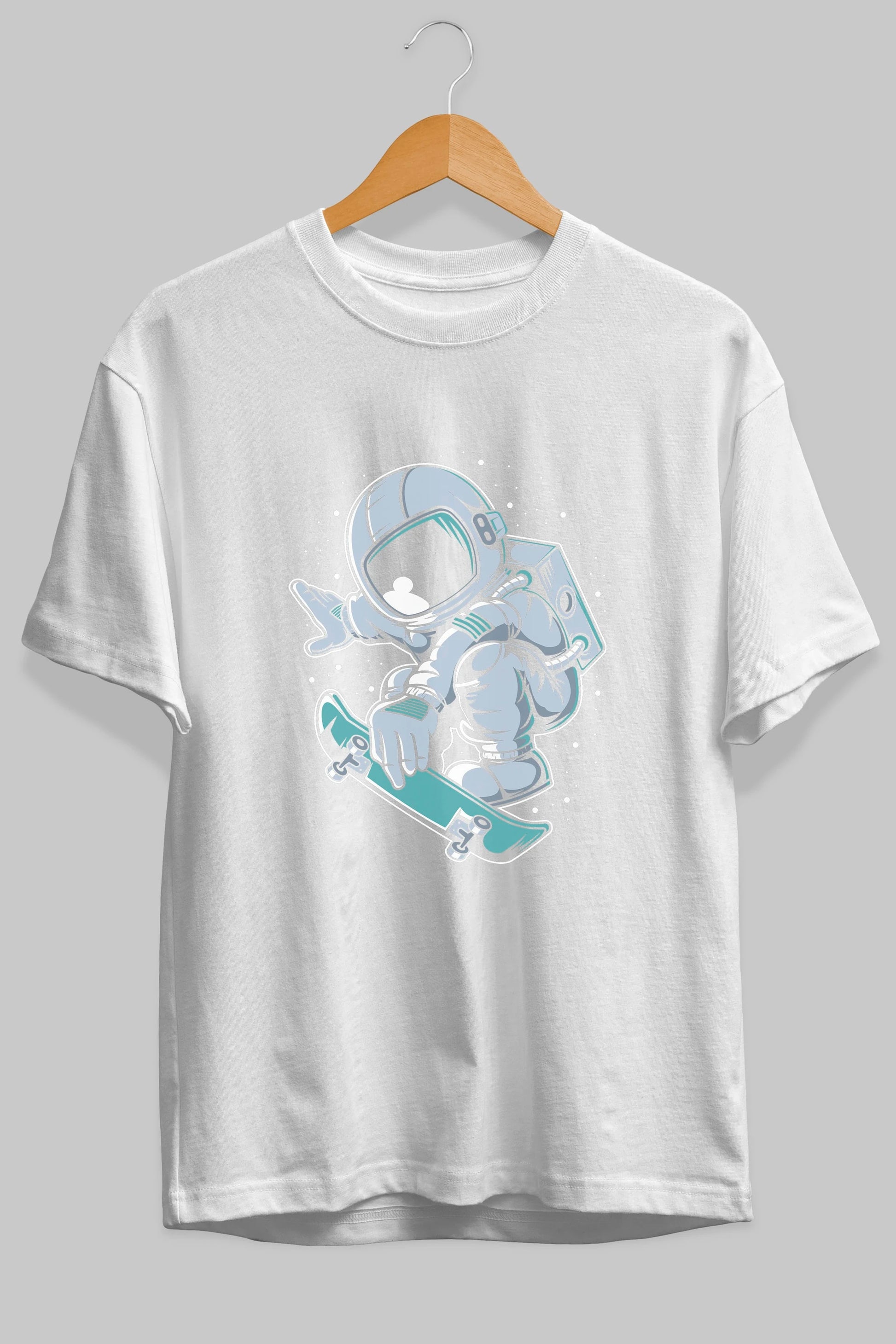 Astronaut Skateboard Jump Ön Baskılı Oversize t-shirt Erkek Kadın Unisex