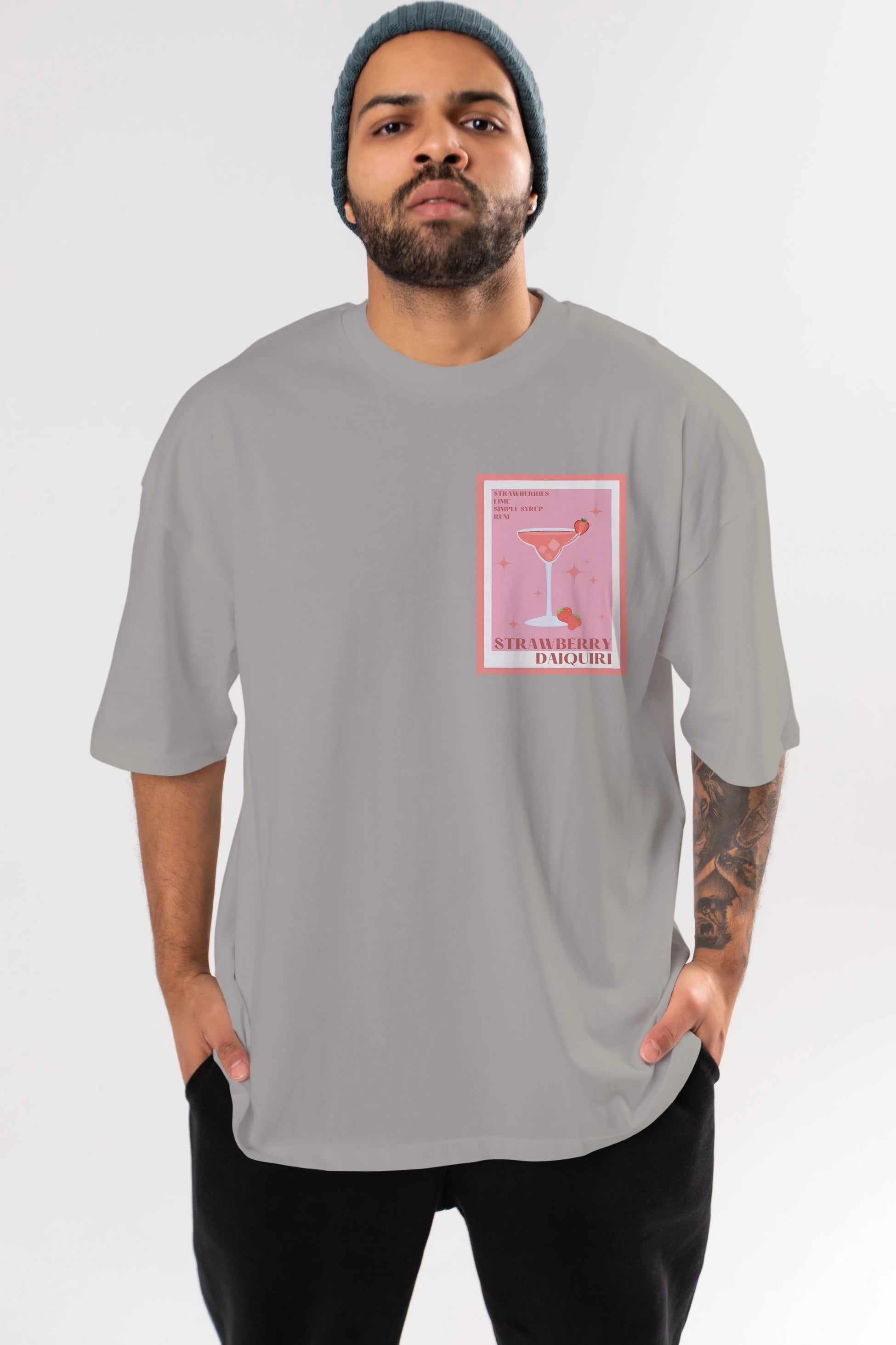 Strawberry Daiquiri Ön Sol Baskılı Oversize t-shirt Erkek Kadın Unisex %100 Pamuk Bisiklet Yaka tişort