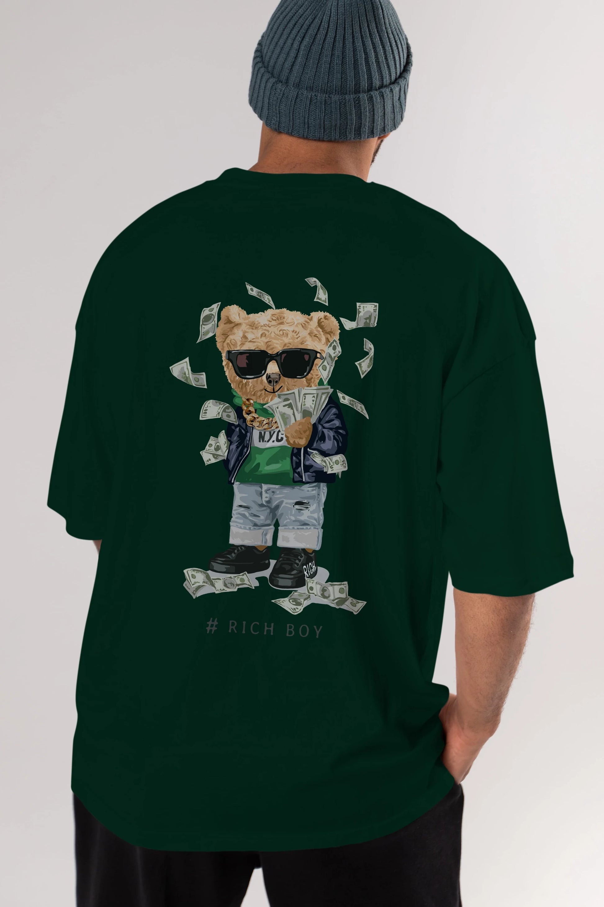 Teddy Bear Rich Boy Arka Baskılı Oversize t-shirt Erkek Kadın Unisex %100 Pamuk