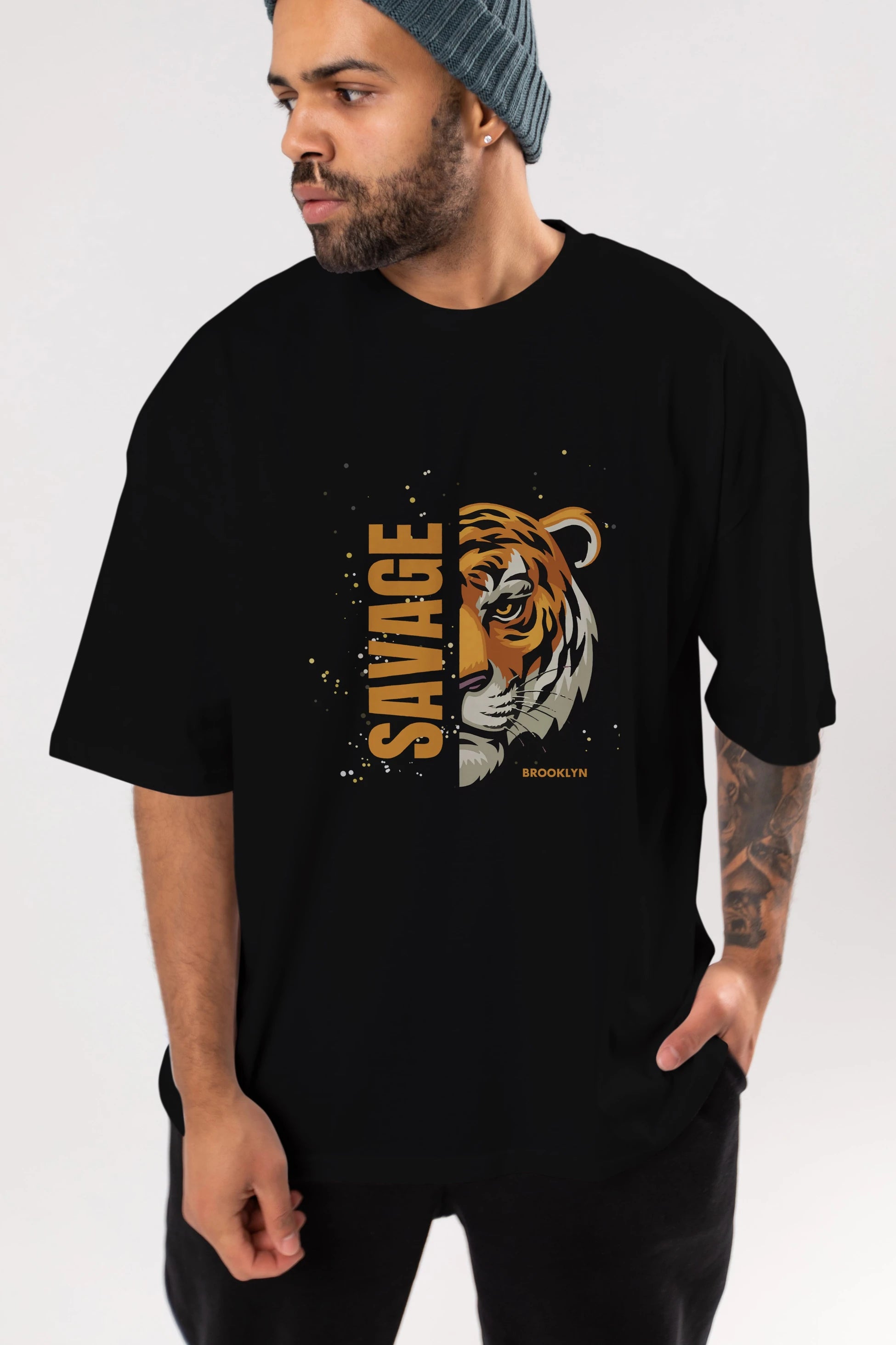 Savage Brooklyn Yazılı Ön Baskılı Oversize t-shirt Erkek Kadın Unisex