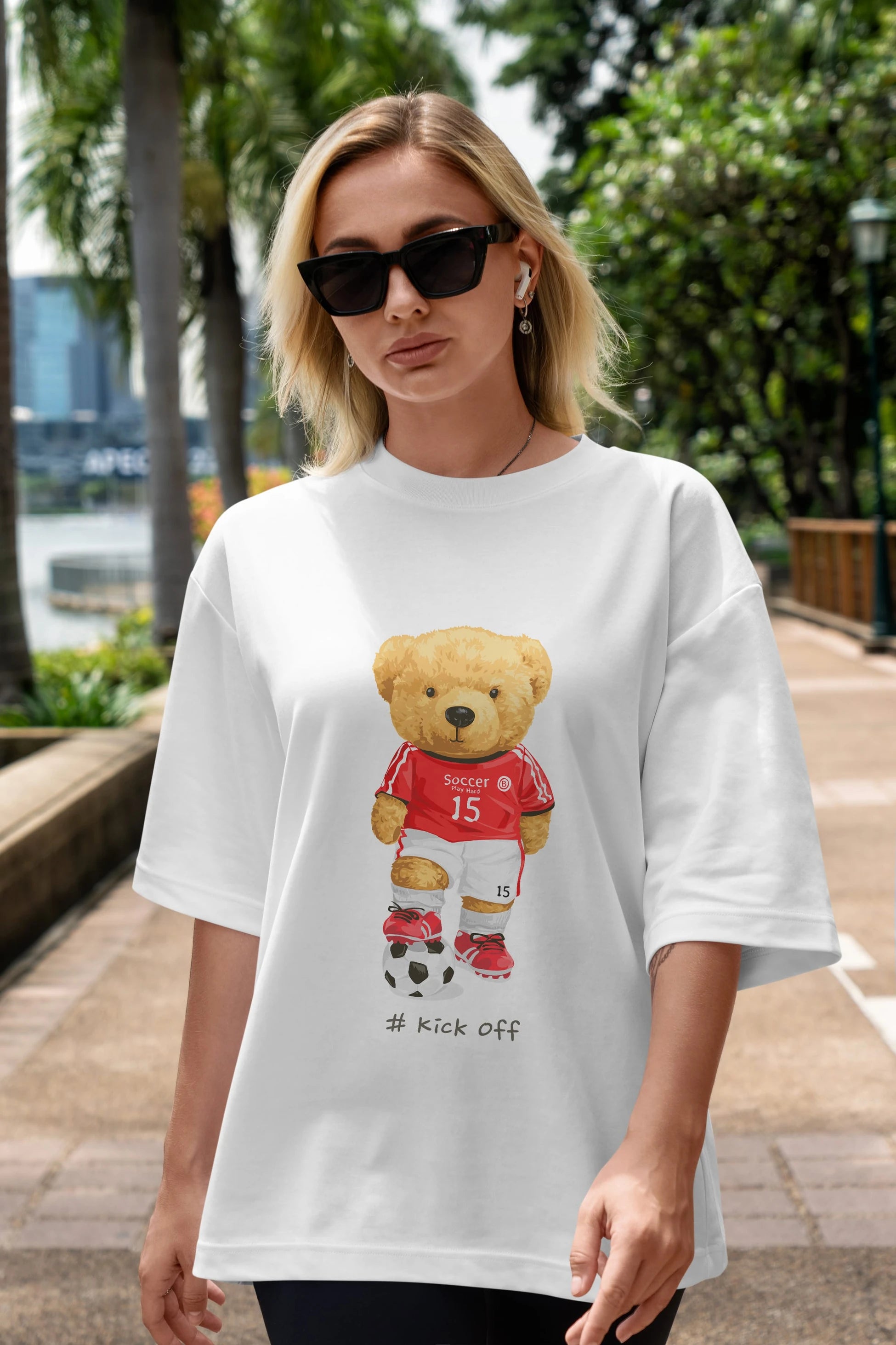 Teddy Bear Kick Off Ön Baskılı Oversize t-shirt Erkek Kadın Unisex %100 Pamuk
