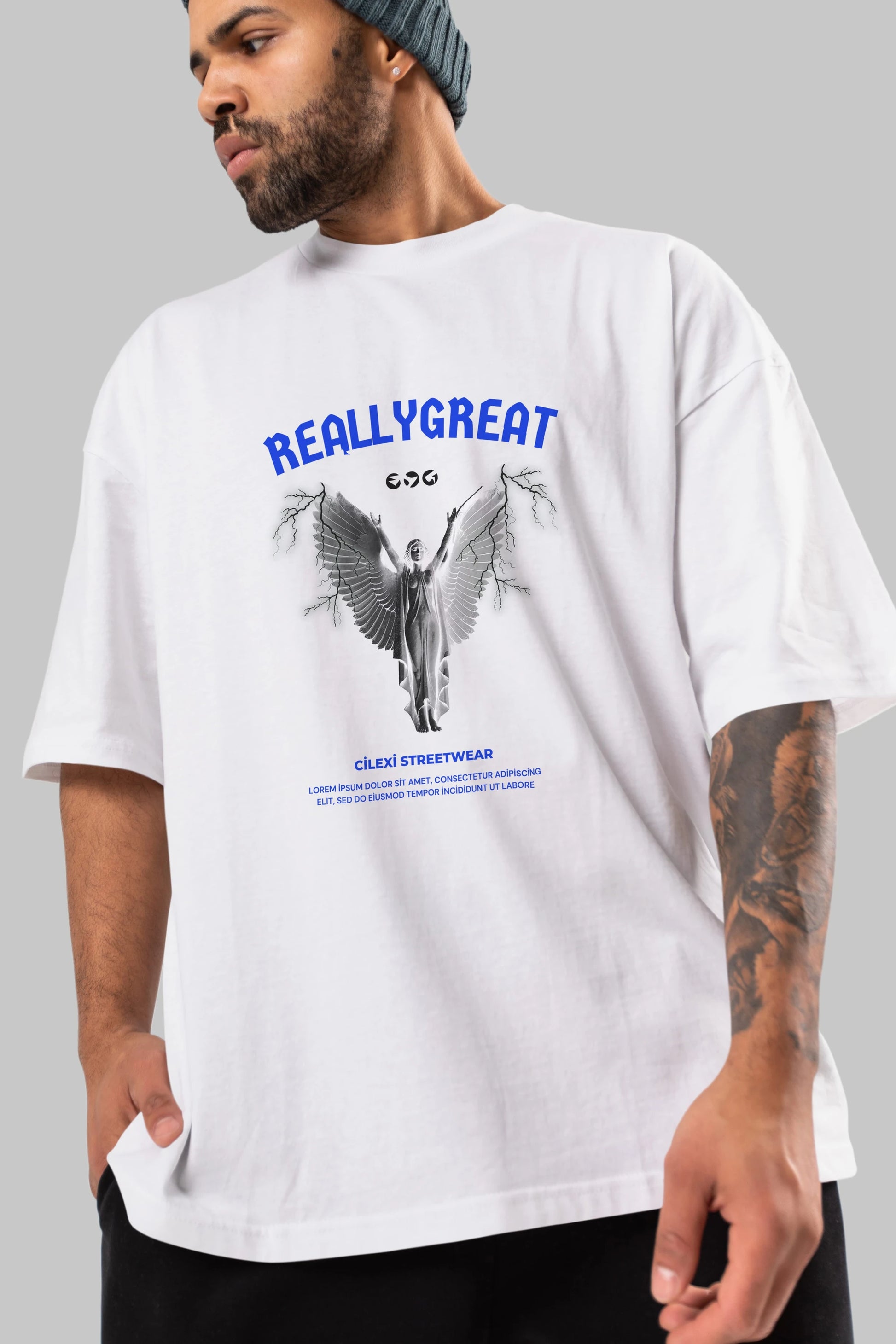 Reallygreat Angel Ön Baskılı Oversize t-shirt Erkek Kadın Unisex
