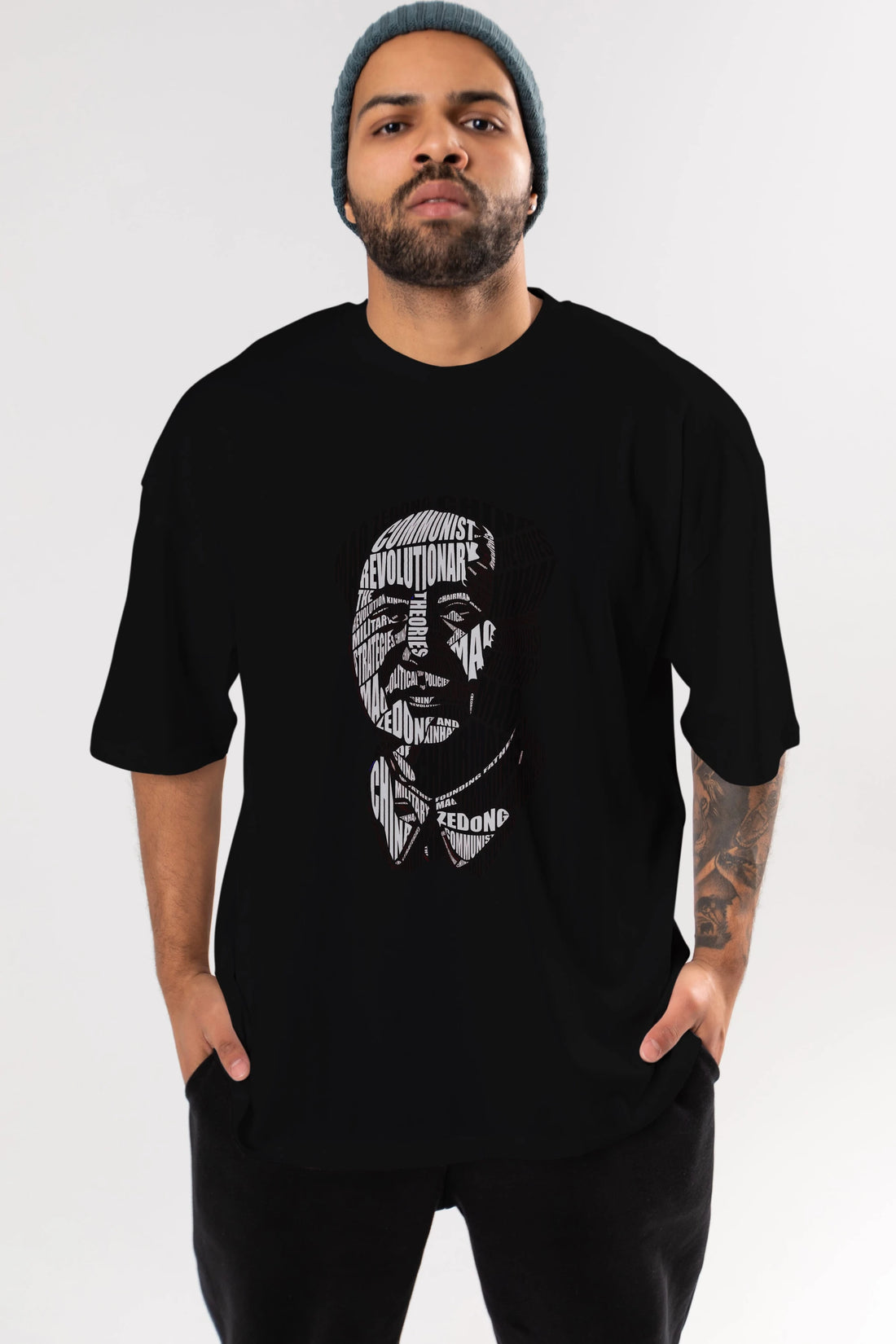 Mao Zedong Calligram Ön Baskılı Oversize t-shirt %100 pamuk Erkek Kadın Unisex