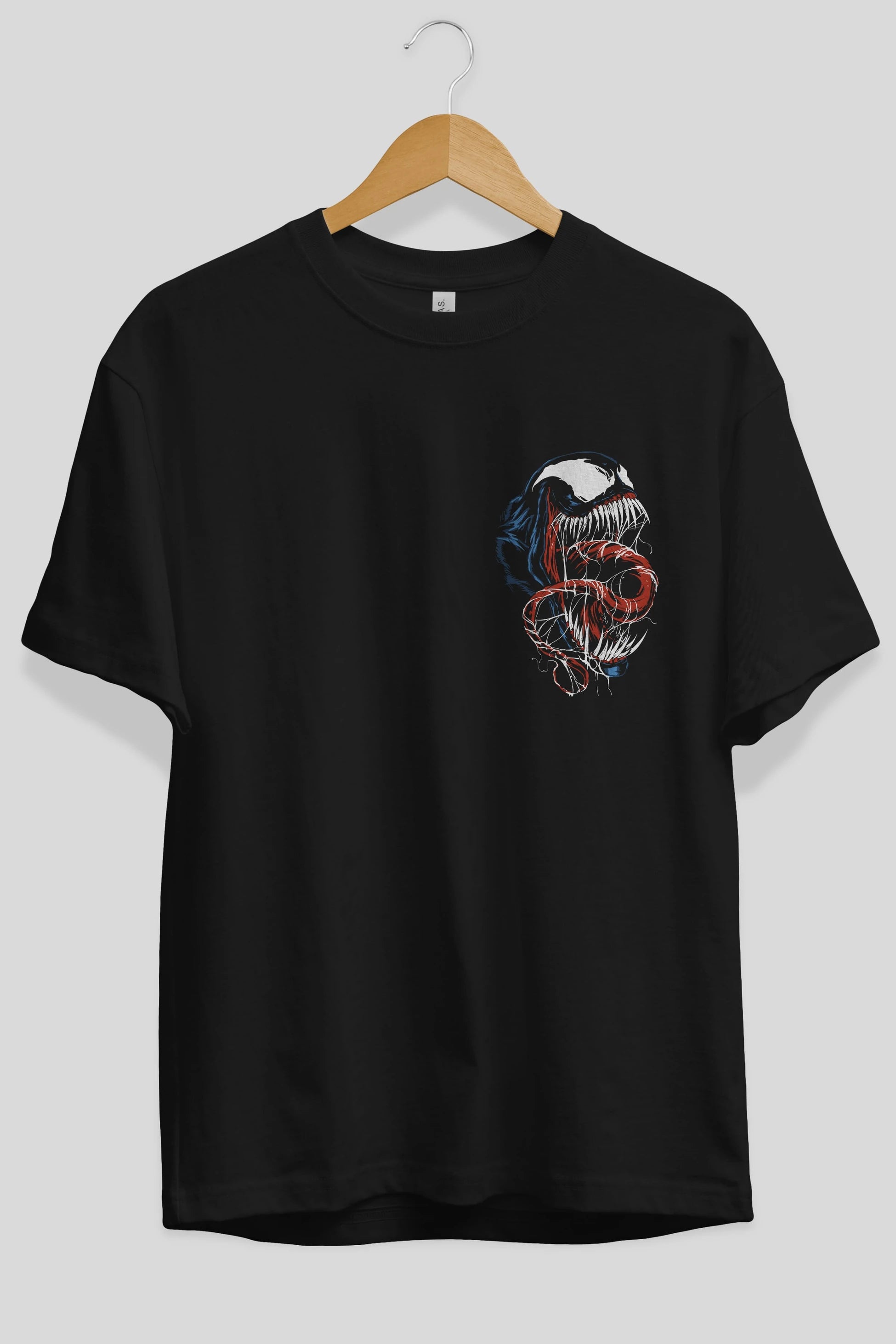 Venom (10) Ön Sol Baskılı Oversize t-shirt Erkek Kadın Unisex %100 Pamuk Bisiklet Yaka tişort