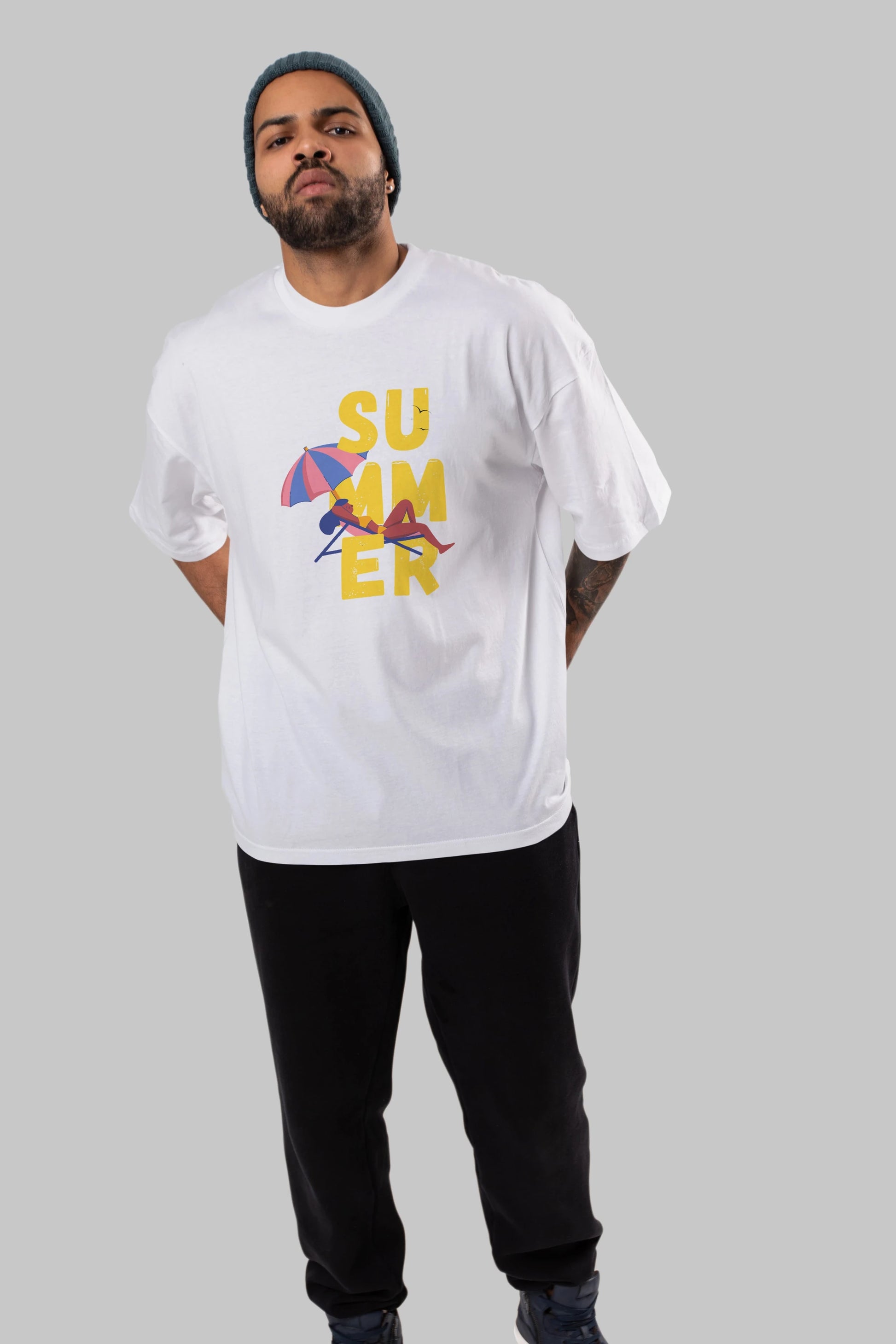 Summer Yazılı Ön Baskılı Oversize t-shirt Erkek Kadın Unisex