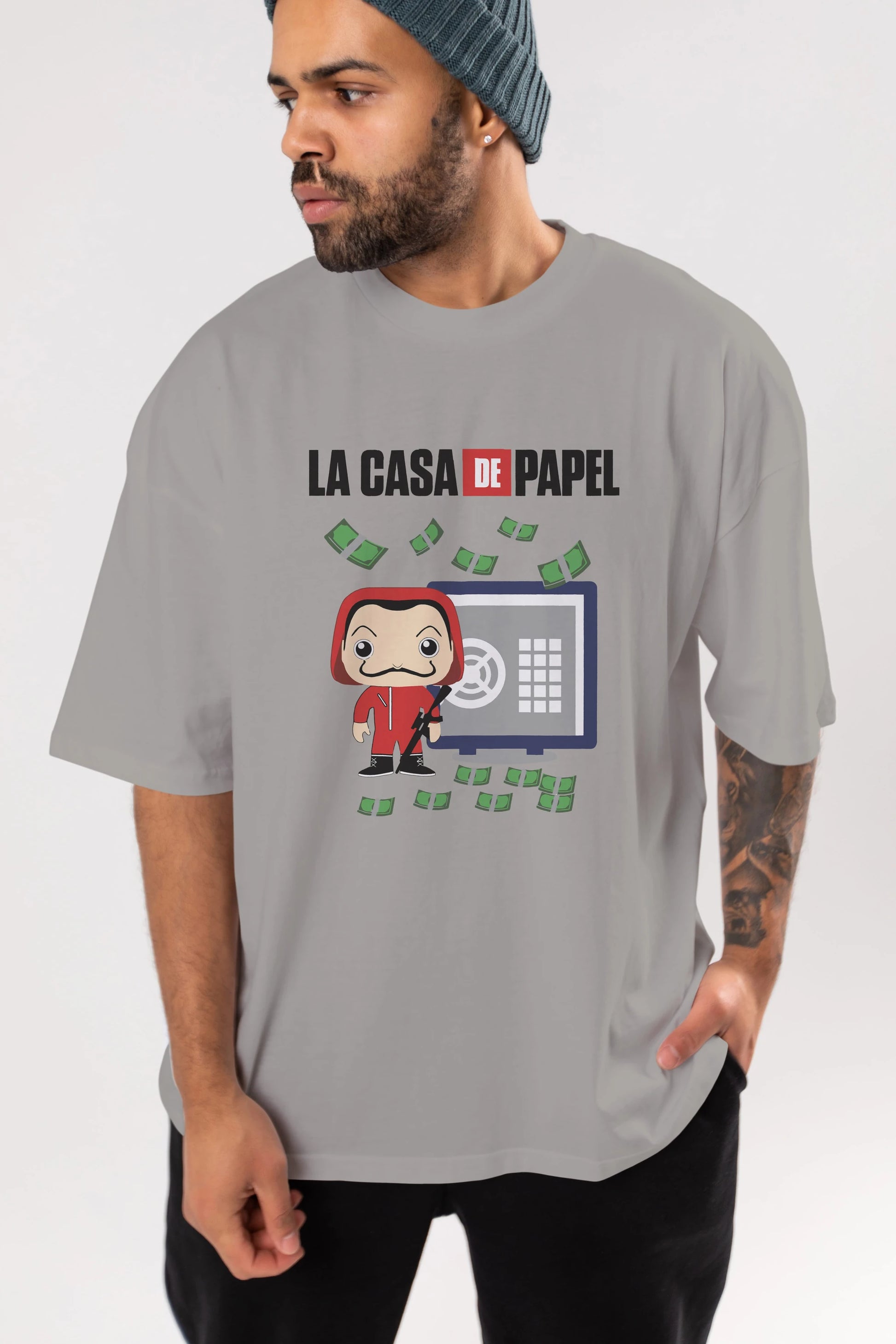 La Casa De Papel (4) Ön Baskılı Oversize t-shirt Erkek Kadın Unisex %100 Pamuk Bisiklet Yaka tişort