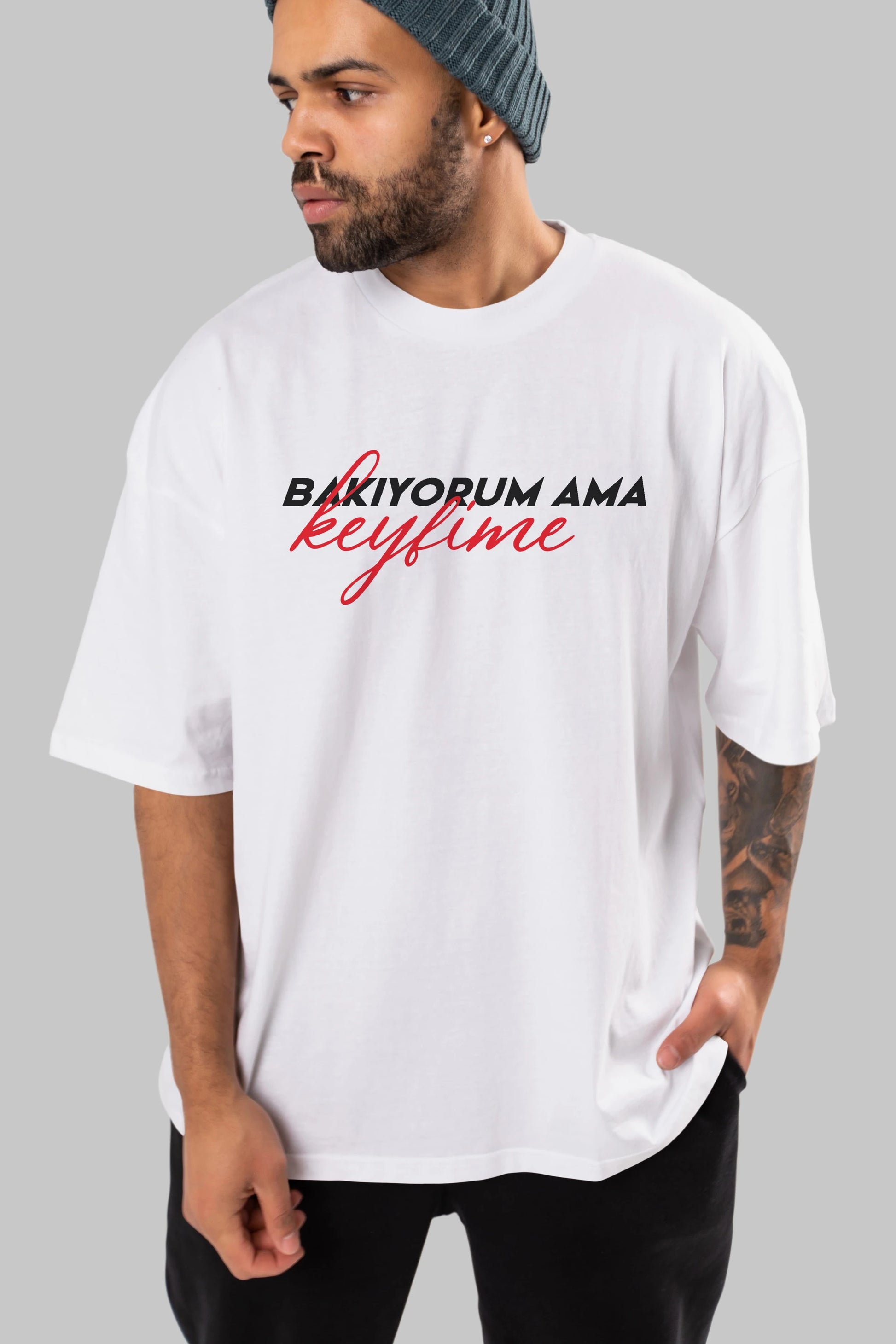 Bakıyorum Ama Keyfime Ön Baskılı Oversize t-shirt %100 pamuk Erkek Kadın Unisex