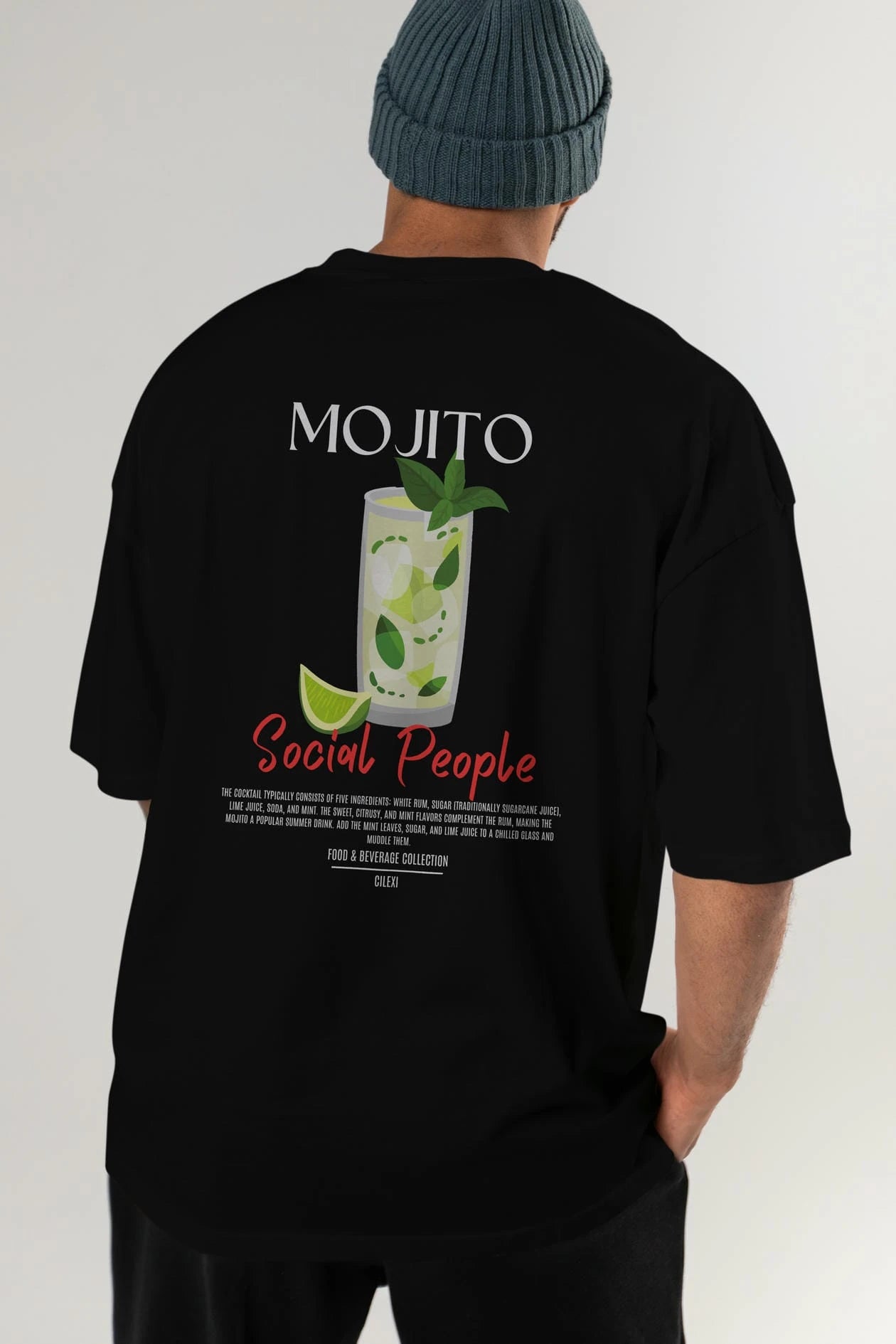 Mojıto Kokteyl Serisi Baskılı Oversize t-shirt Erkek Kadın Unisex %100 Pamuk Bisiklet Yaka tişort