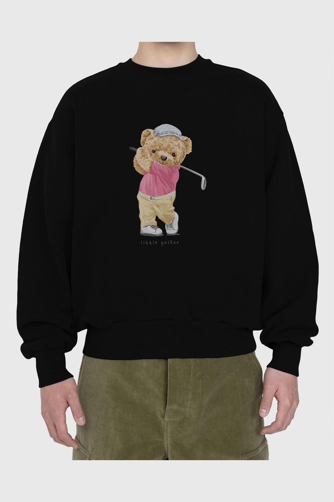 Teddy Bear Little Golfer Ön Baskılı Oversize Sweatshirt Erkek Kadın Unisex
