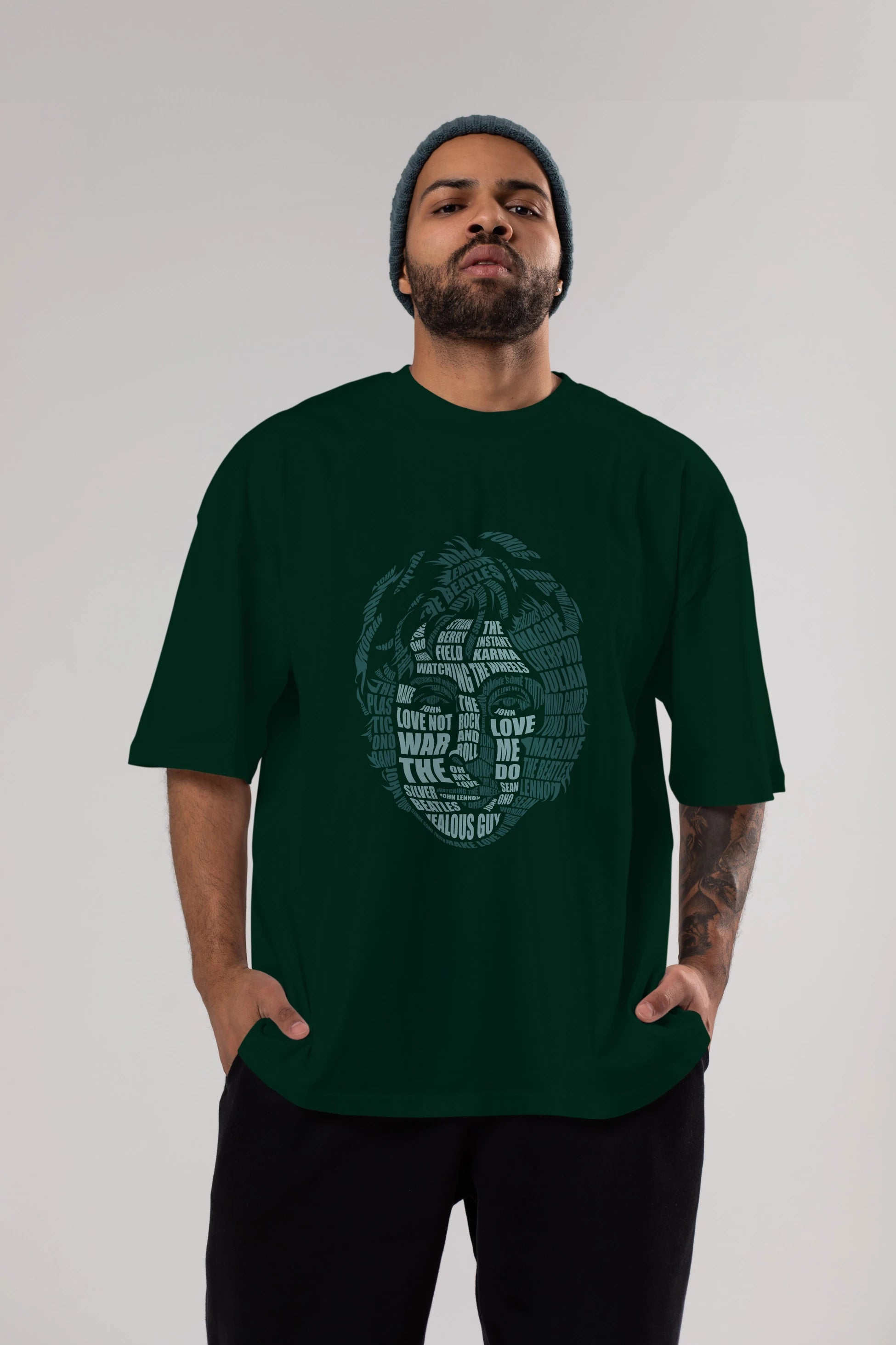 John Lennon Calligram Ön Baskılı Oversize t-shirt %100 pamuk Erkek Kadın Unisex