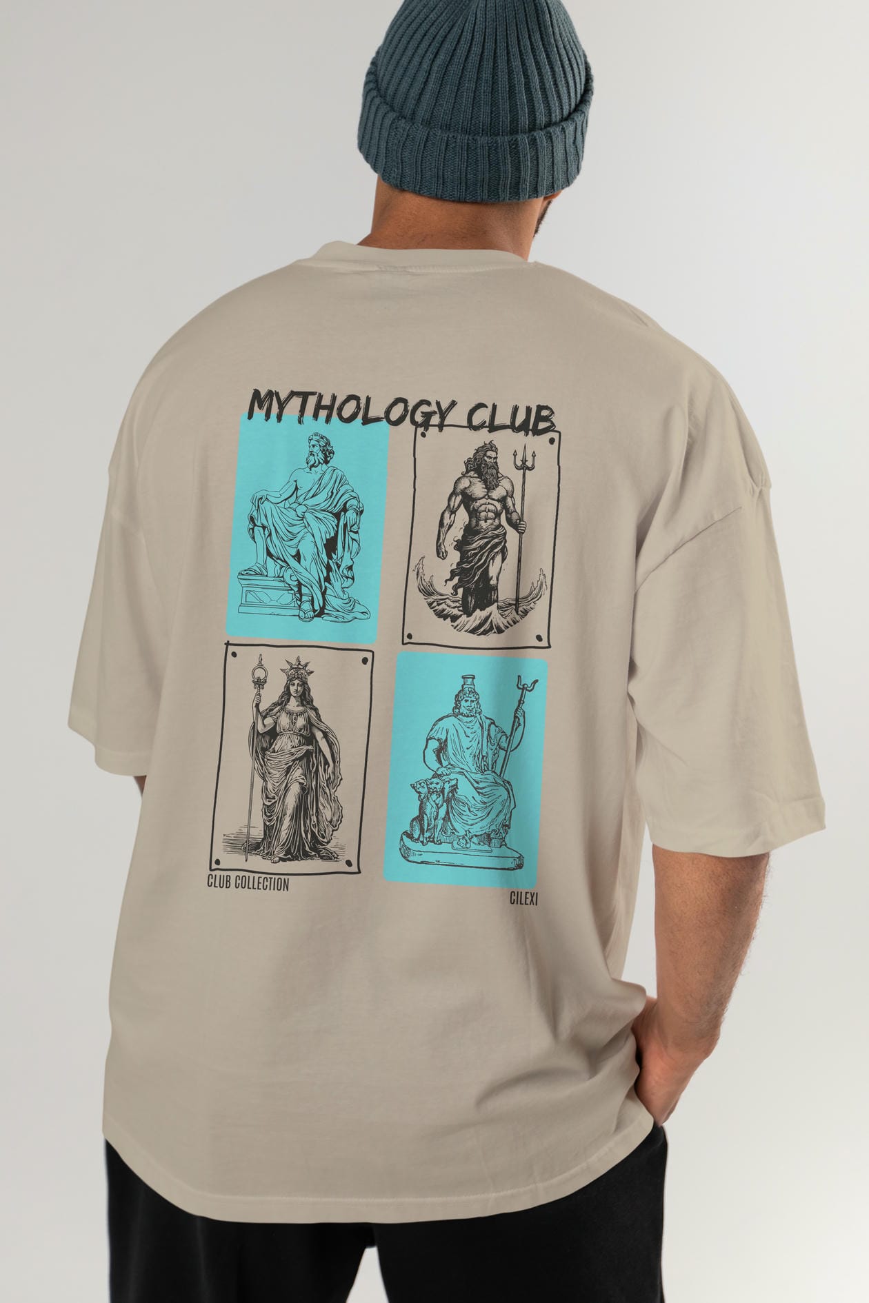 Mythology Club Arka Baskılı Oversize t-shirt Erkek Kadın %100 Pamuk Bisiklet Yaka tişort