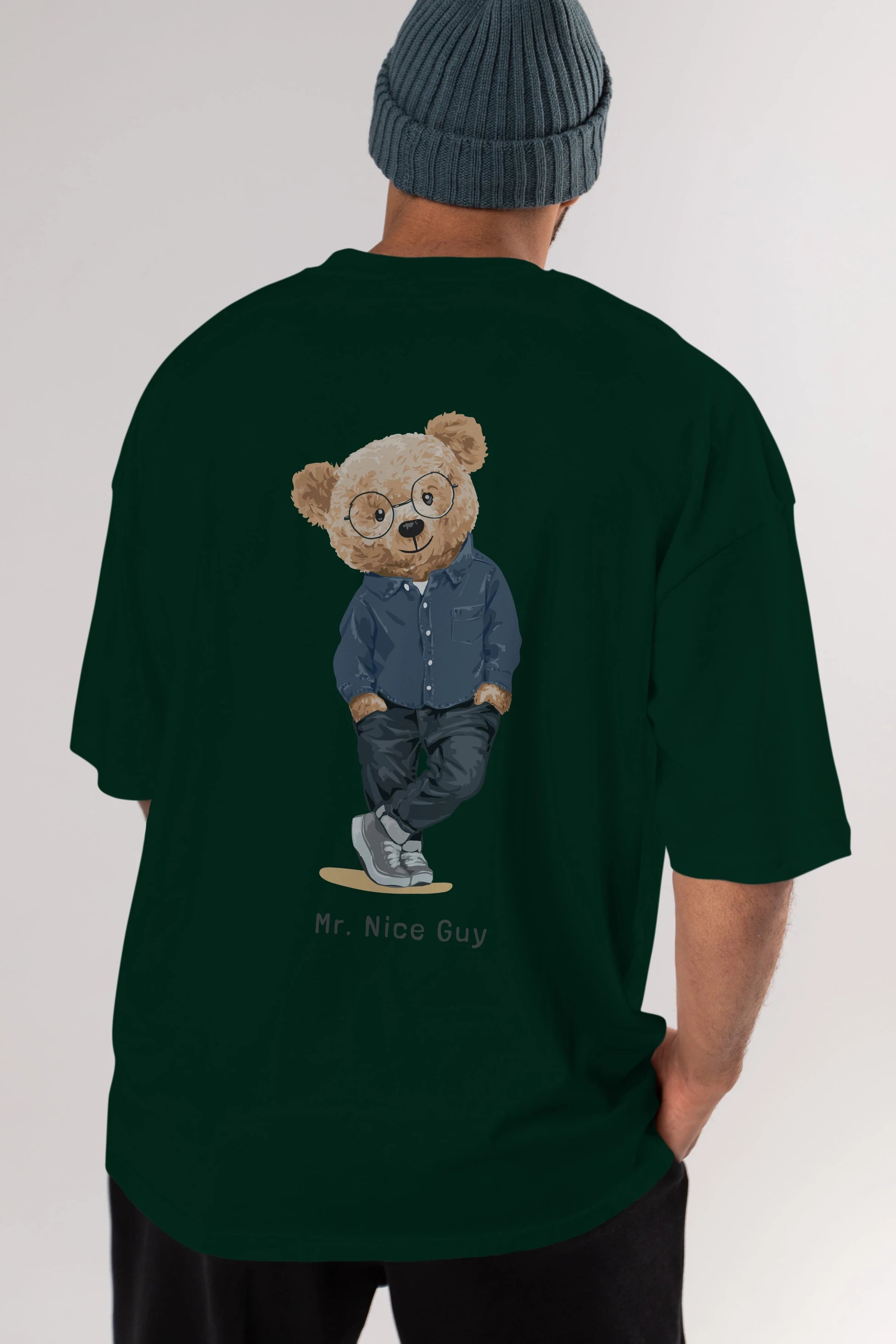 Teddy Bear Mr. Nice Guy Arka Baskılı Oversize t-shirt Erkek Kadın Unisex %100 Pamuk