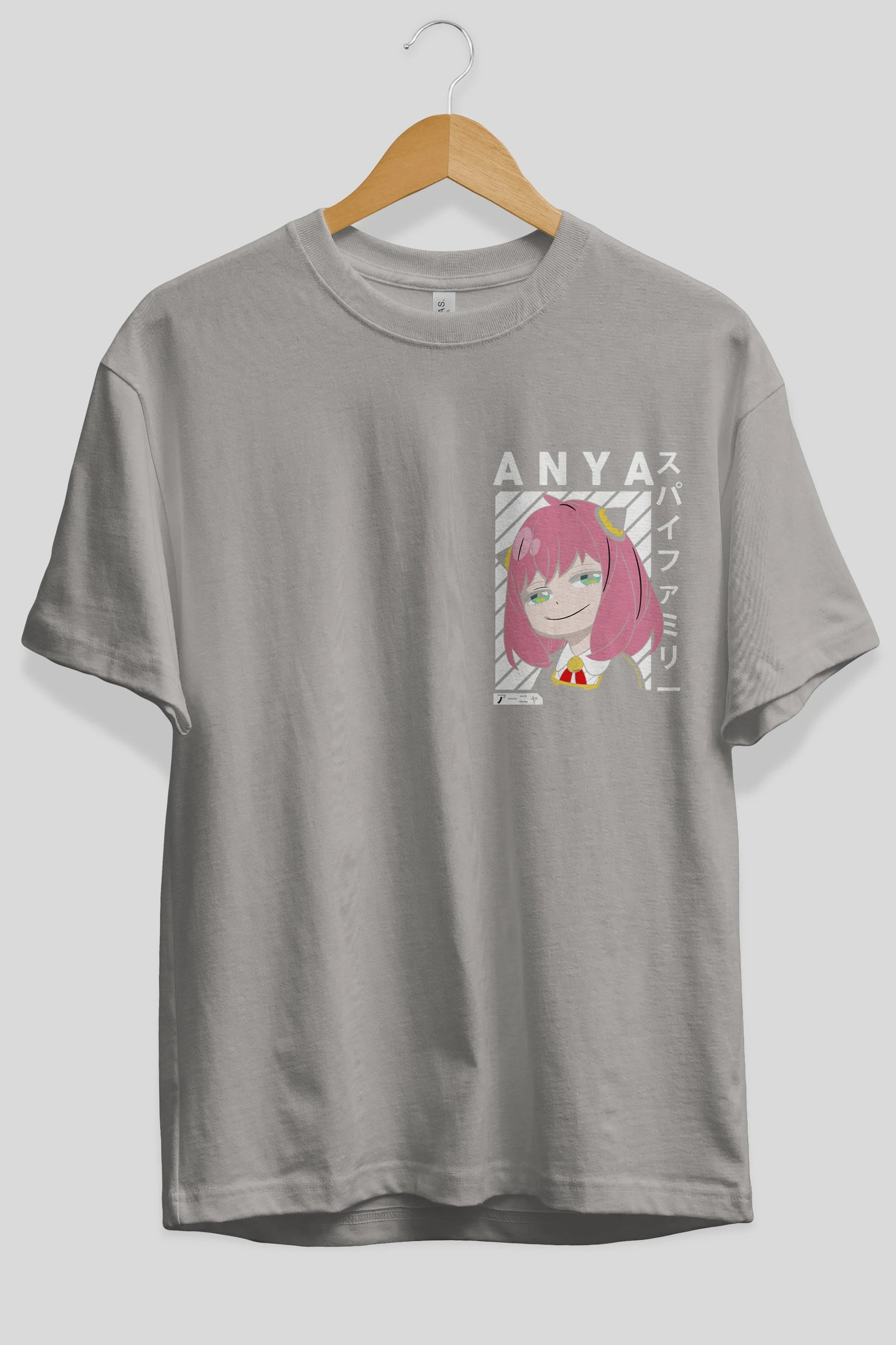 Anya SPYX FAMILY Ön Sol Baskılı Oversize t-shirt Erkek Kadın Unisex %100 Pamuk Bisiklet Yaka tişort