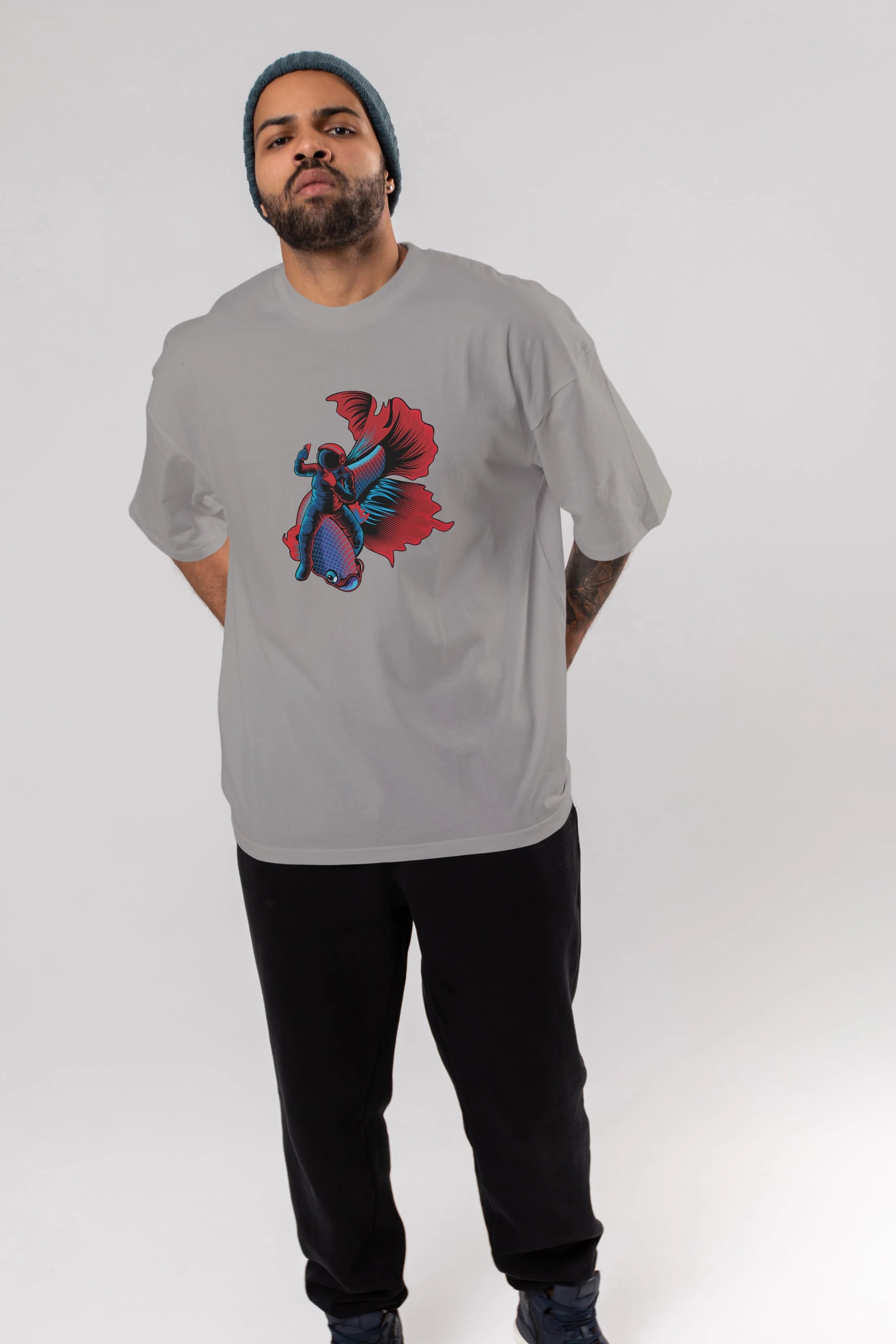 Astrofish selfie Ön Baskılı Oversize t-shirt Erkek Kadın Unisex