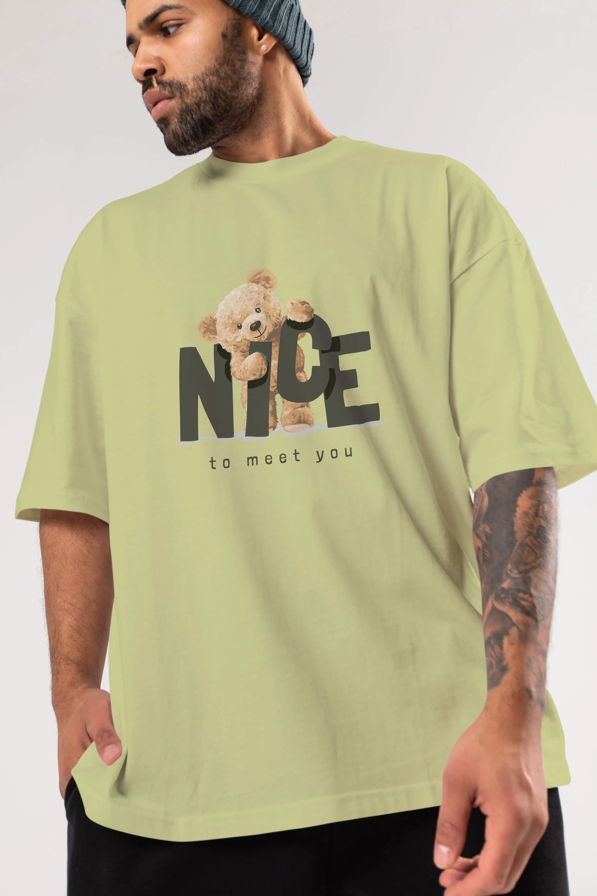 Teddy Nıce To Meet You Ön Baskılı Oversize t-shirt Erkek Kadın Unisex %100 Pamuk
