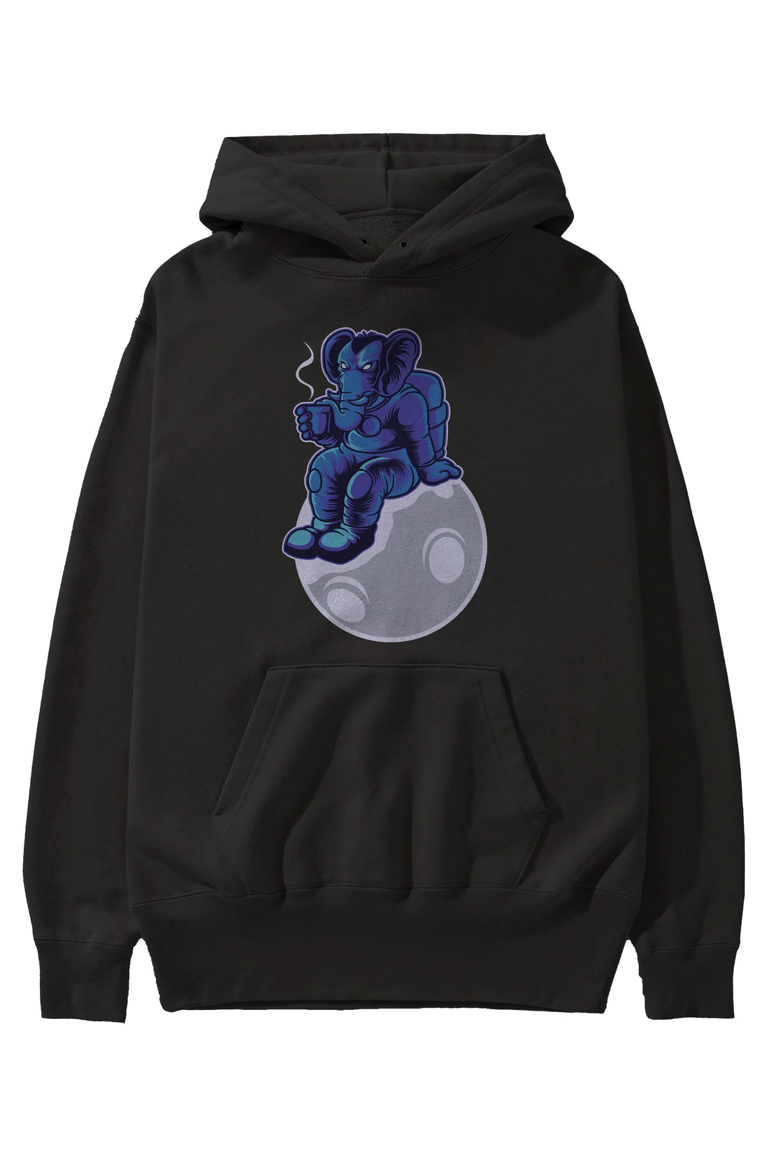 Space Elephant Drink Coffee Ön Baskılı Hoodie Oversize Kapüşonlu Sweatshirt Erkek Kadın Unisex