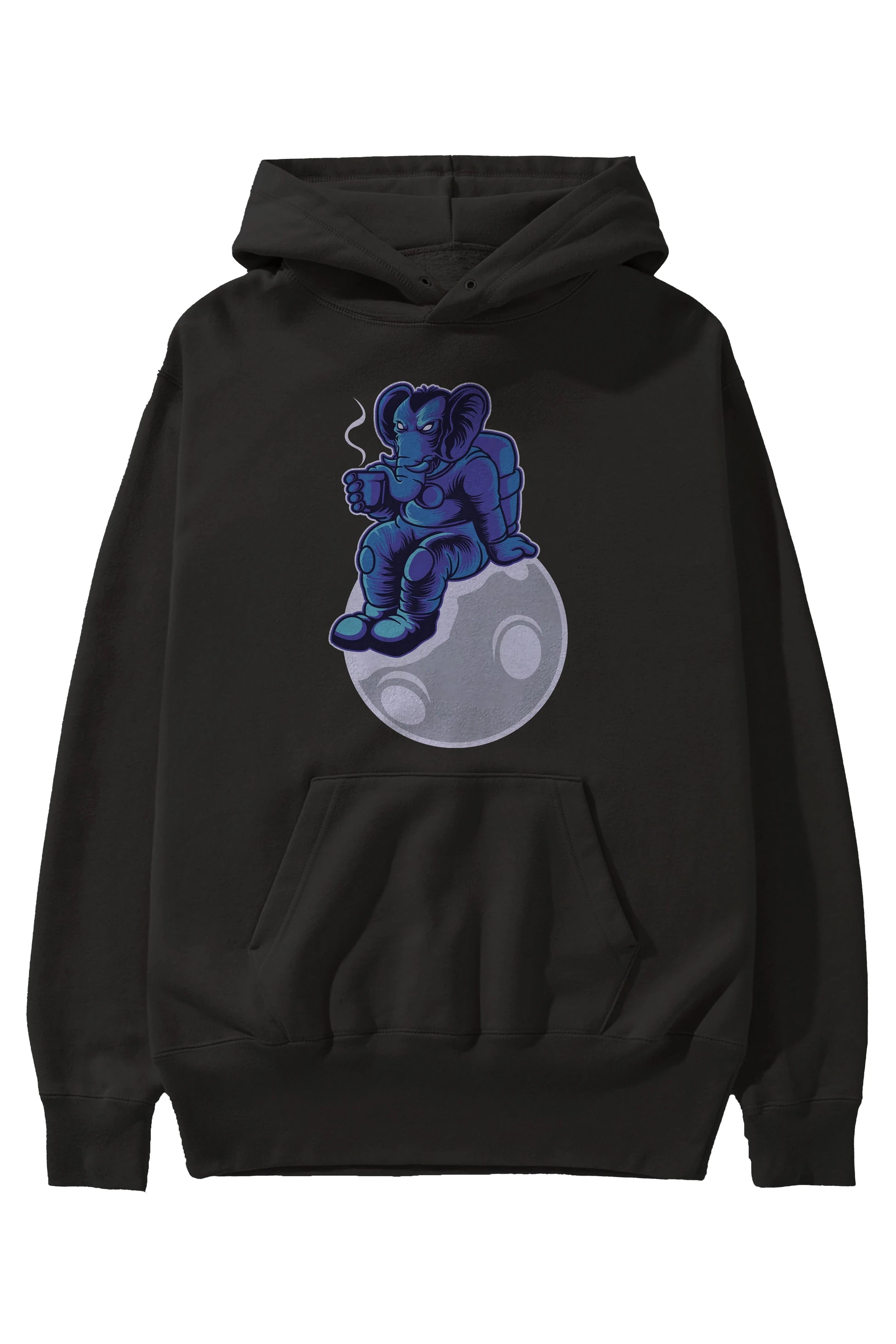 Space Elephant Drink Coffee Ön Baskılı Hoodie Oversize Kapüşonlu Sweatshirt Erkek Kadın Unisex