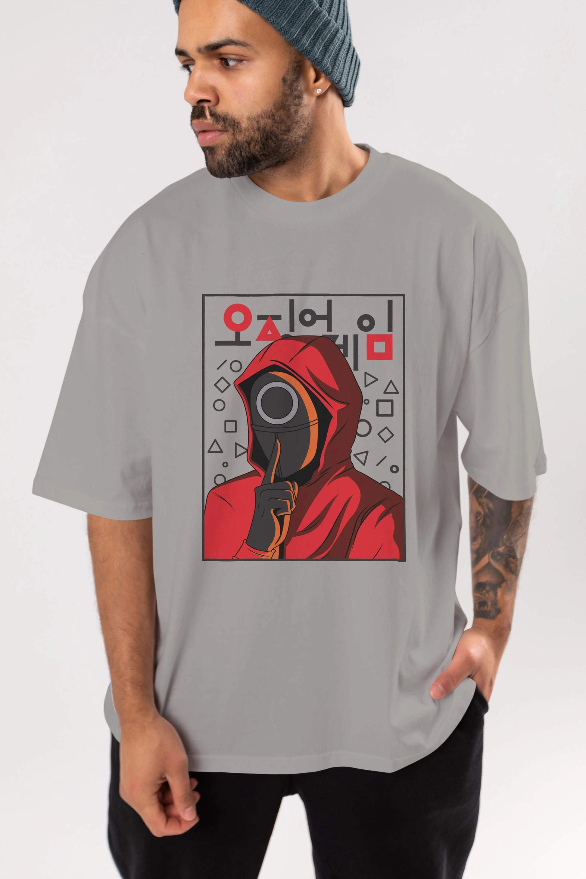 Squid Game (5) Ön Baskılı Oversize t-shirt Erkek Kadın Unisex %100 Pamuk Bisiklet Yaka tişort