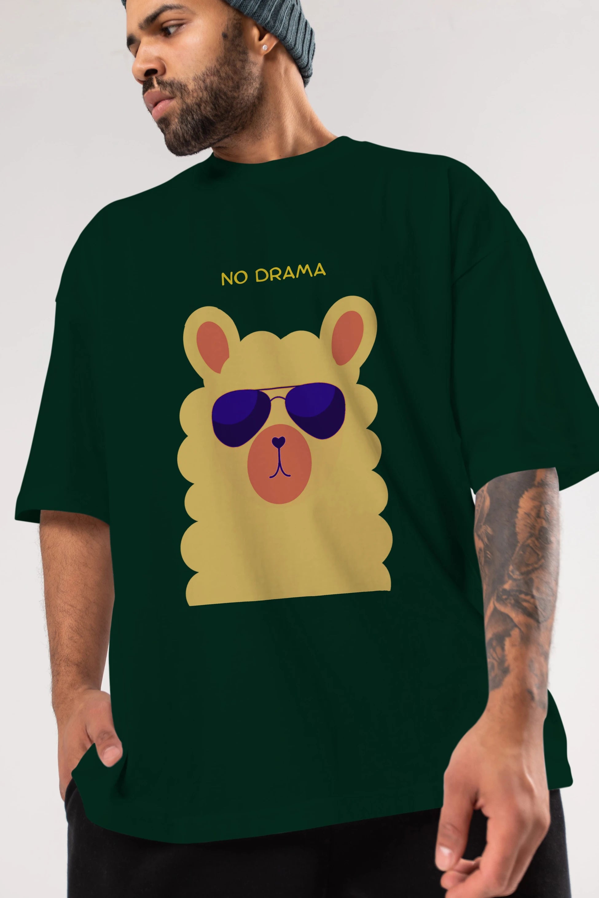 No Drama Yazılı Lama Ön Baskılı Oversize t-shirt Erkek Kadın Unisex