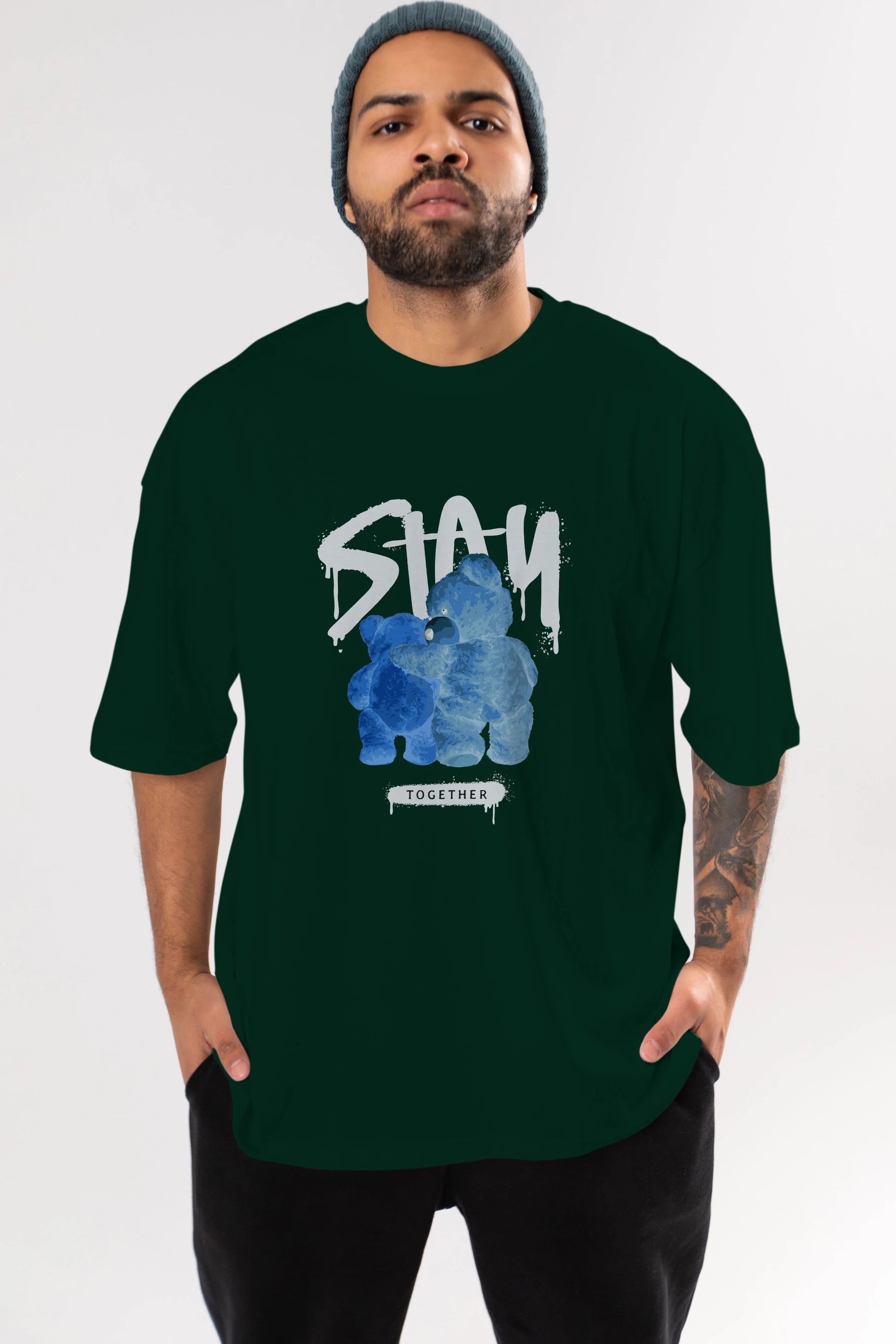 Stay Together Bear Ön Baskılı Oversize t-shirt Erkek Kadın Unisex