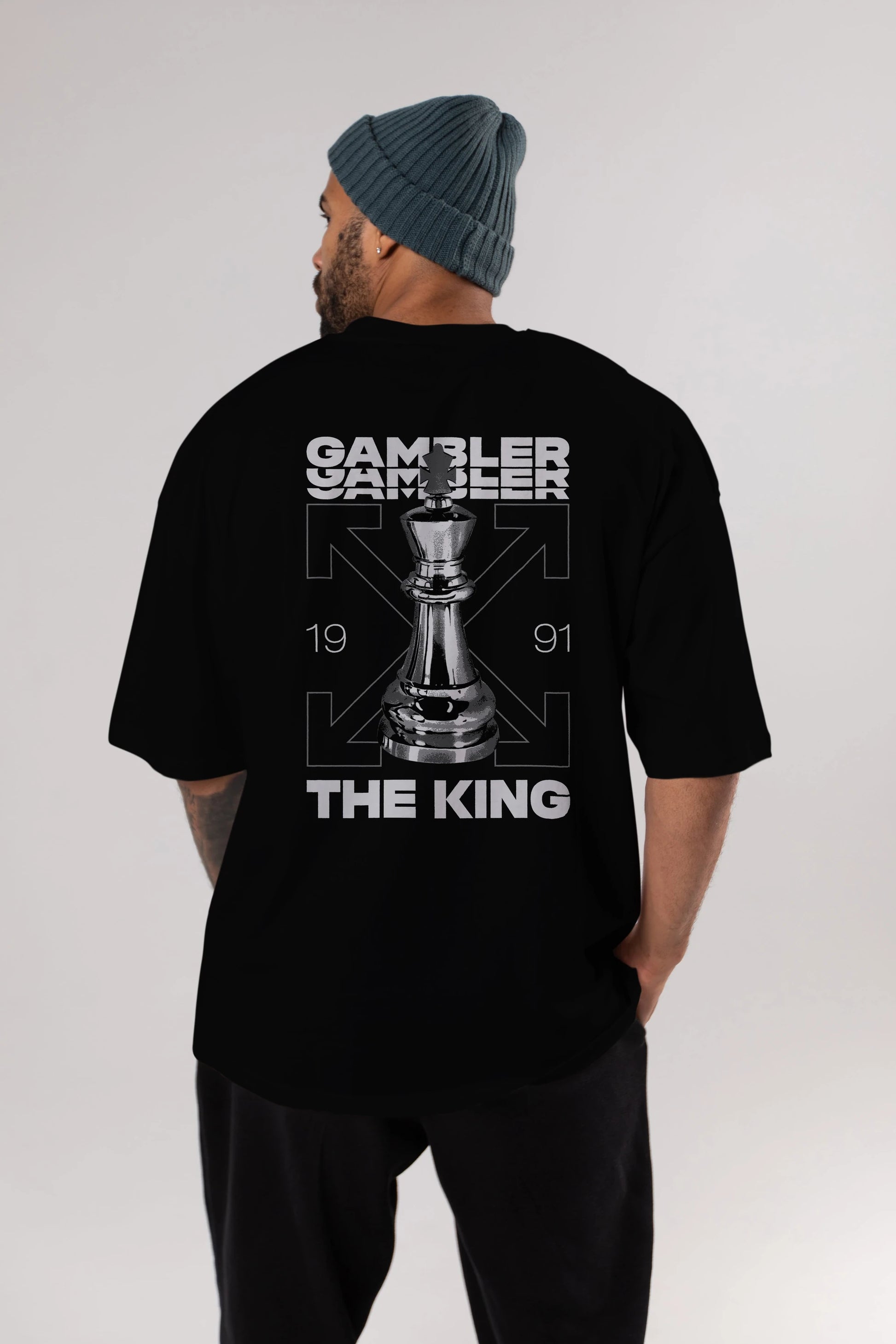 Gambler The King Arka Baskılı Oversize t-shirt Erkek Kadın Unisex