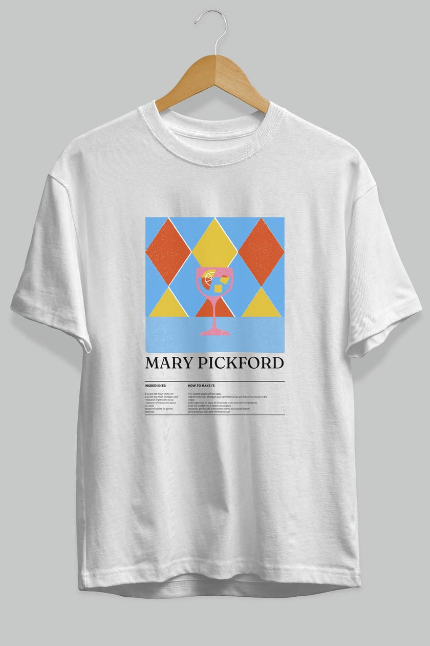 Mary Pickford Kokteyl Ön Baskılı Oversize t-shirt Erkek Kadın %100 Pamuk Bisiklet Yaka tişort