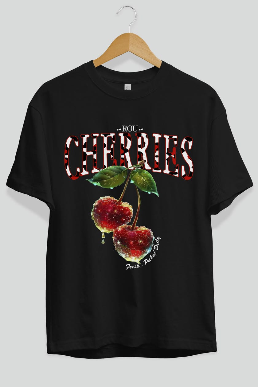 Cherry Cherries 7 Ön Baskılı Oversize t-shirt Erkek Kadın Pamuk Bisiklet Yaka tişort