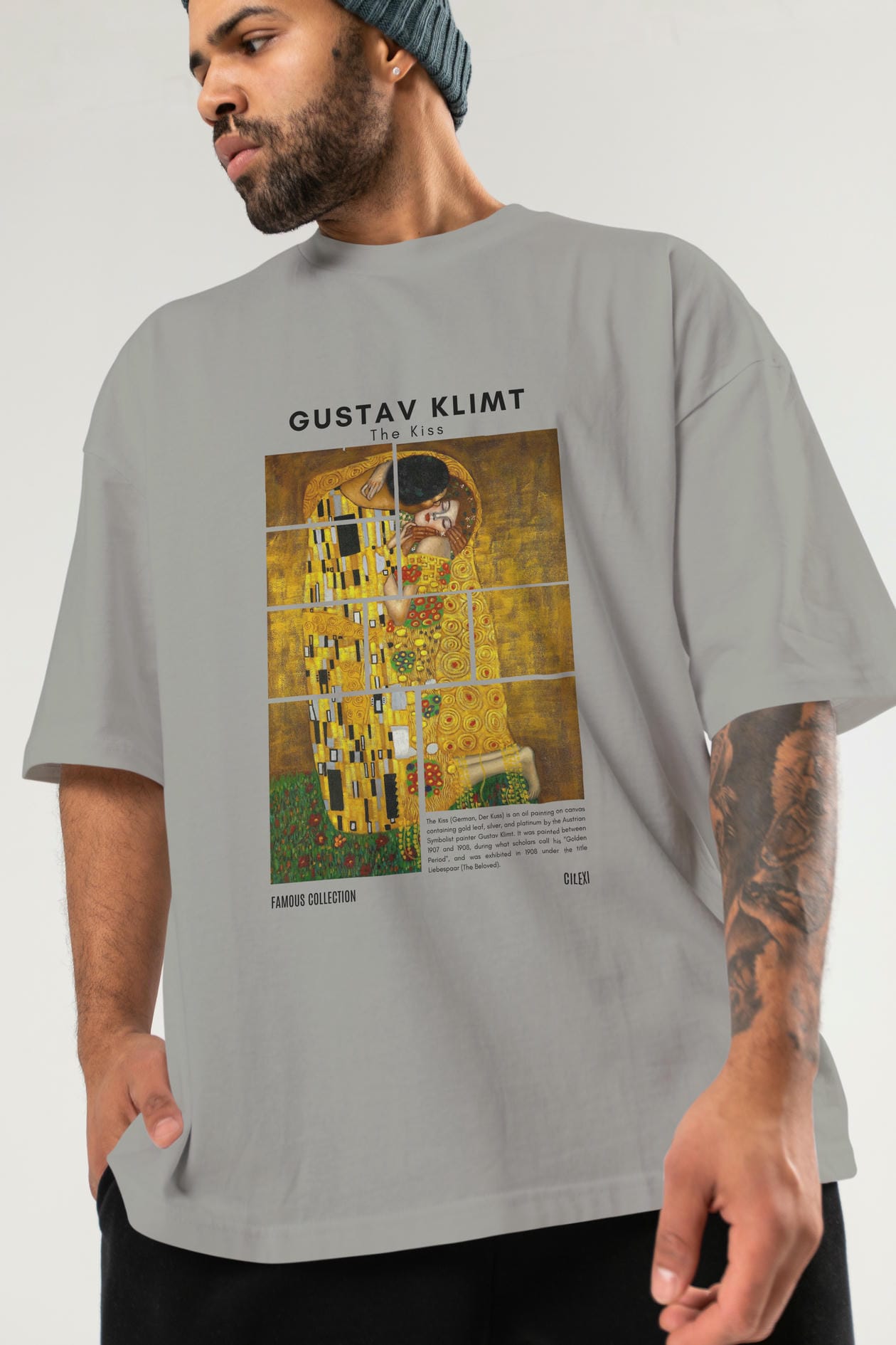 Gustav Klimt The Kiss ön Baskılı Oversize t-shirt Erkek Kadın Bisiklet Yaka Pamuk tişort
