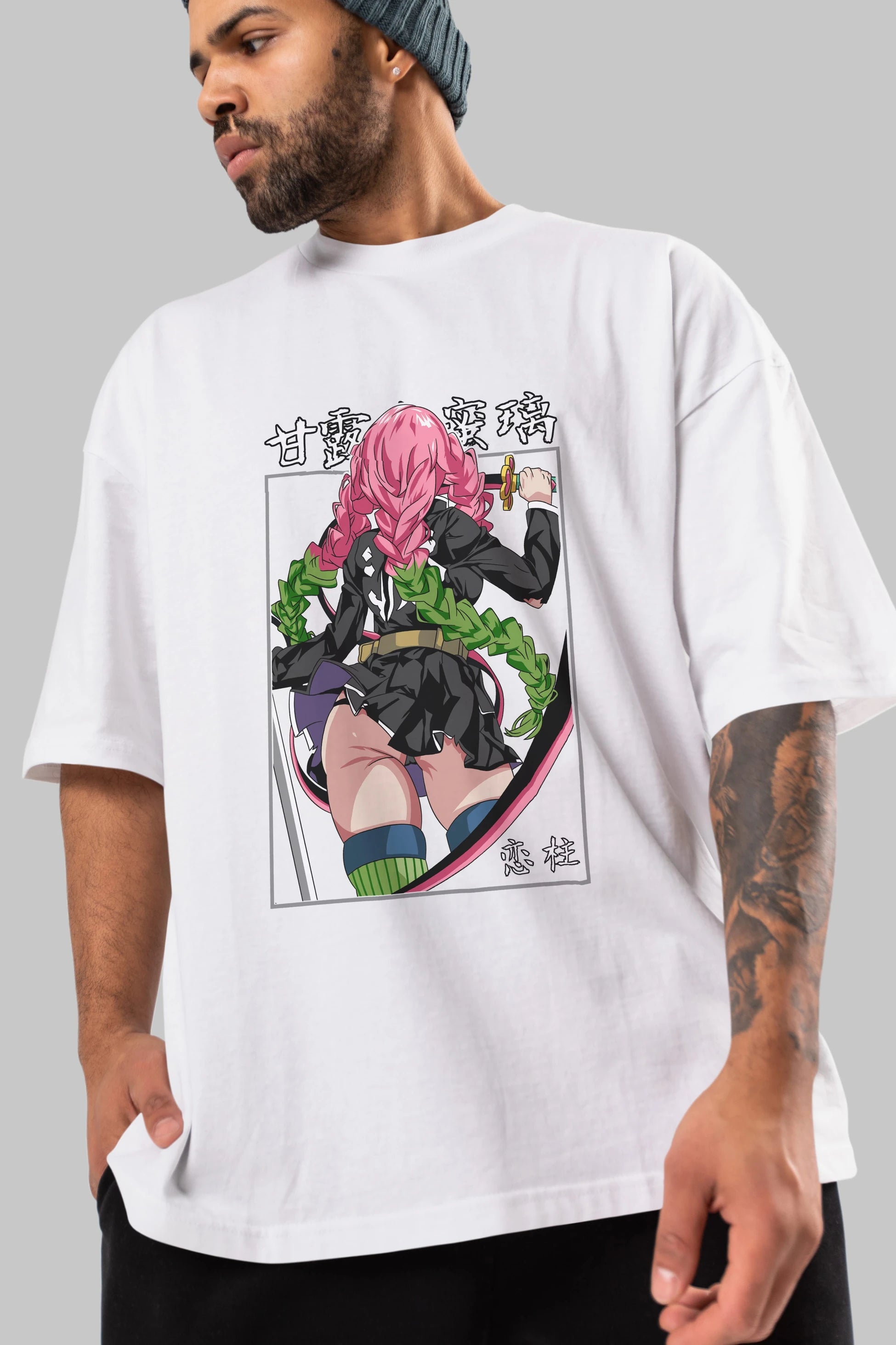Mitsuri DEMONSLAYER Anime Ön Baskılı Oversize t-shirt %100 pamuk Erkek Kadın Unisex