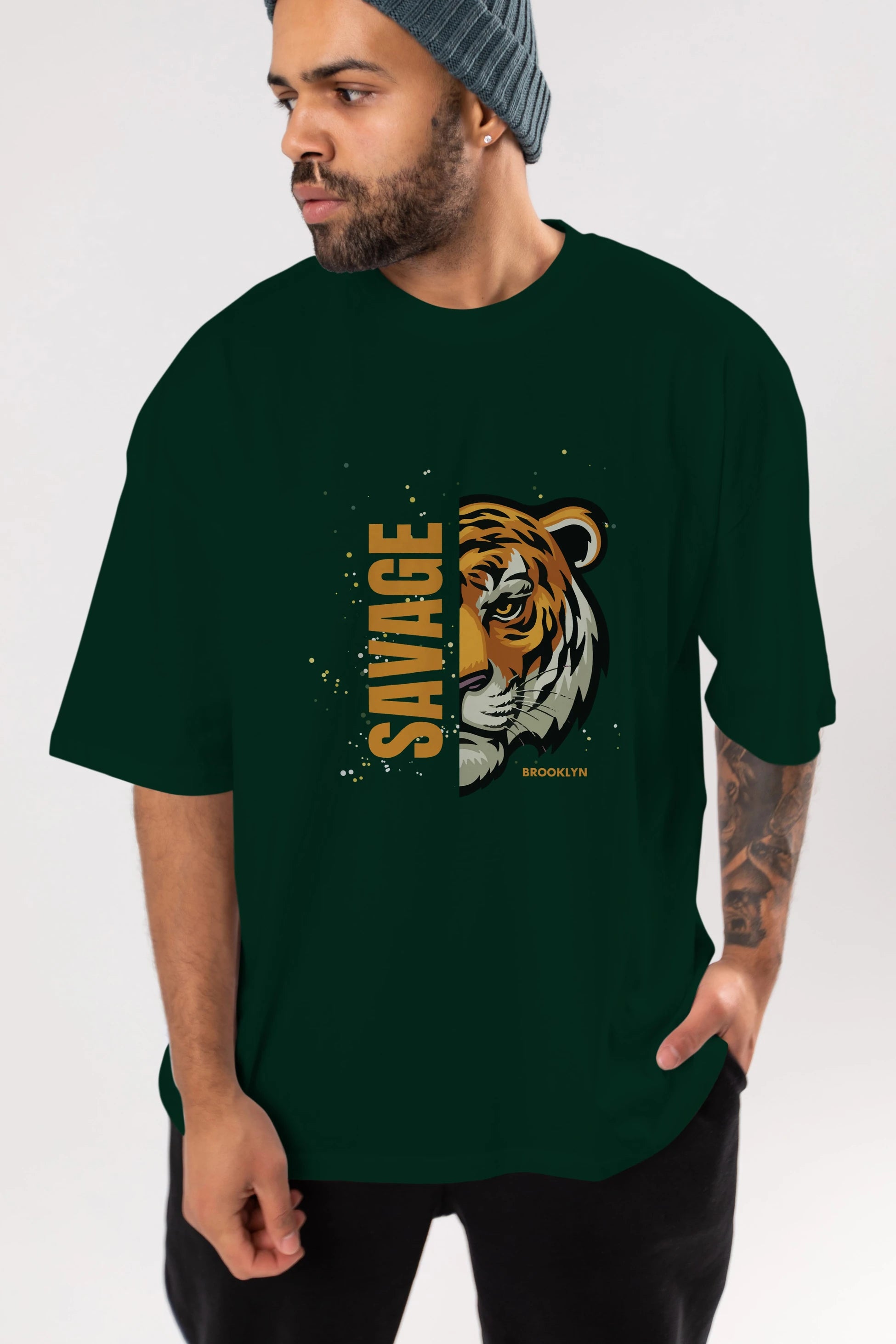 Savage Brooklyn Yazılı Ön Baskılı Oversize t-shirt Erkek Kadın Unisex