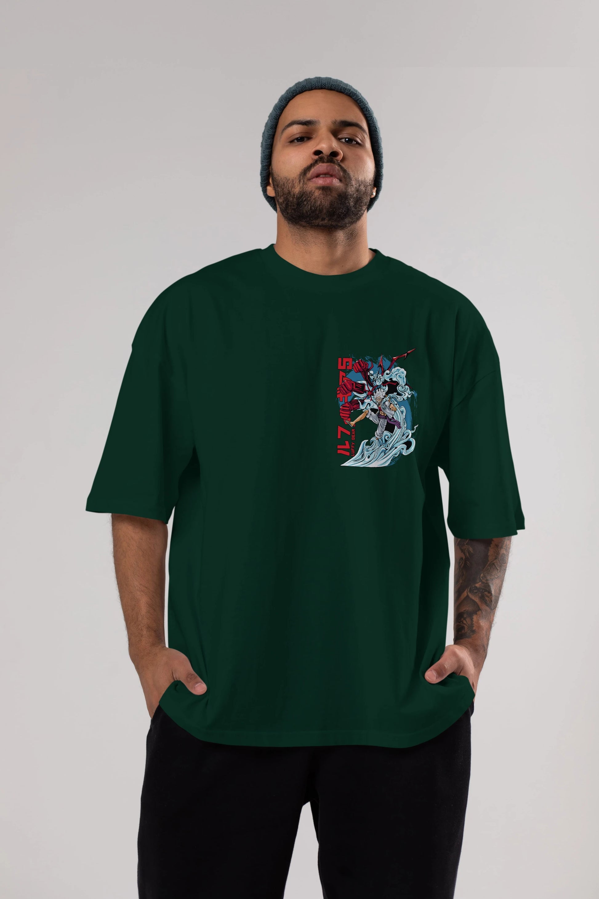 MONKEY D. LUFFY GEAR5 2 Ön Sol Baskılı Oversize t-shirt Erkek Kadın Unisex %100 Pamuk Bisiklet Yaka tişort