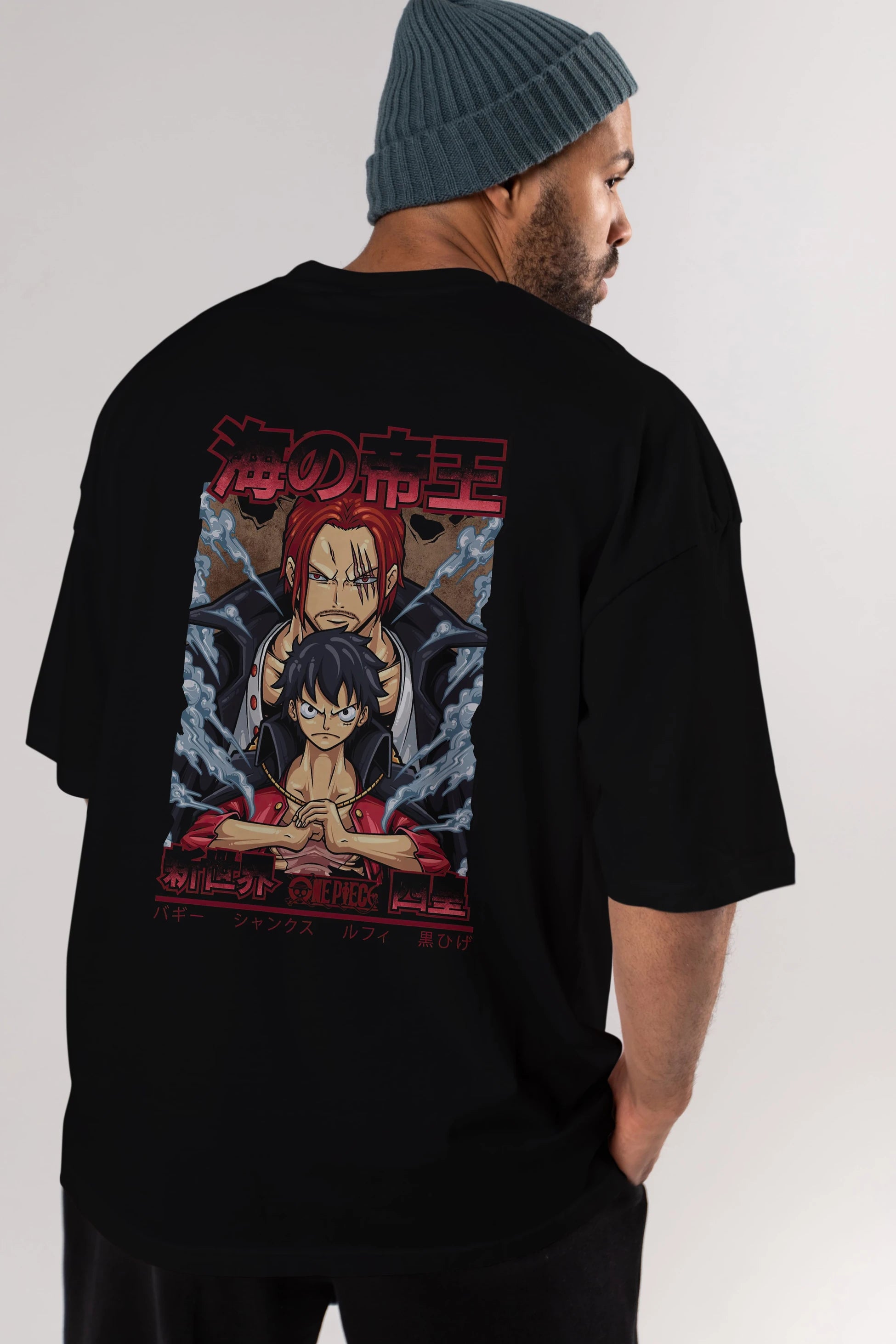 MONKEY D. LUFF and SHANKS Anime Arka Baskılı Oversize t-shirt Erkek Kadın Unisex