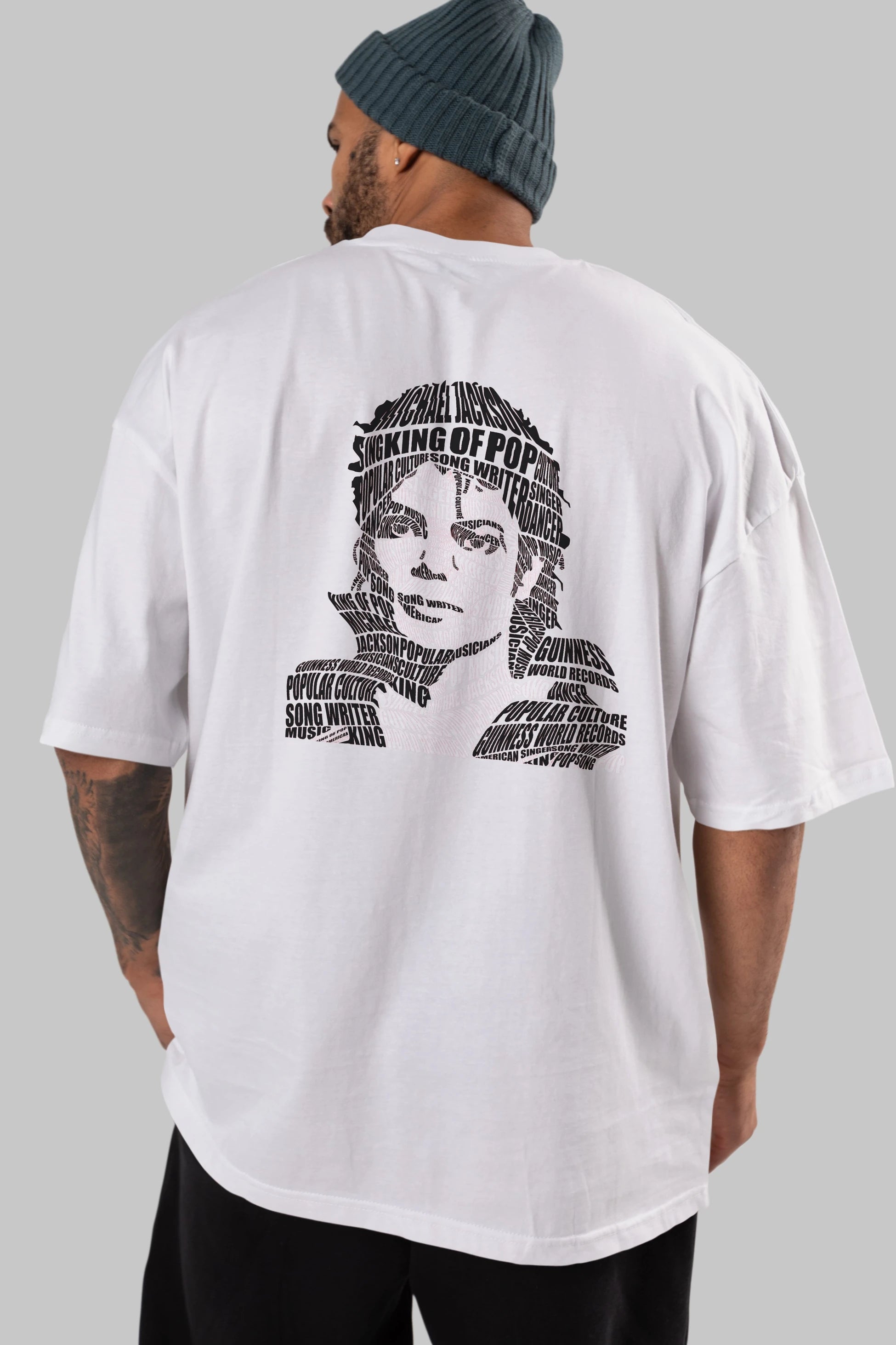 Michael Jackson Calligram Arka Baskılı Oversize t-shirt %100 pamuk Erkek Kadın Unisex