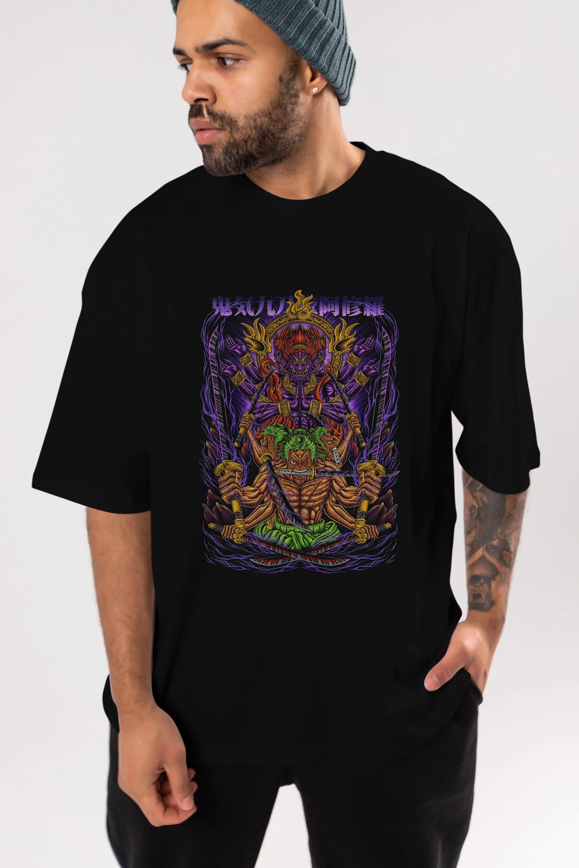 RORONOA ZORO 2 Anime Ön Baskılı Oversize t-shirt %100 pamuk Erkek Kadın Unisex