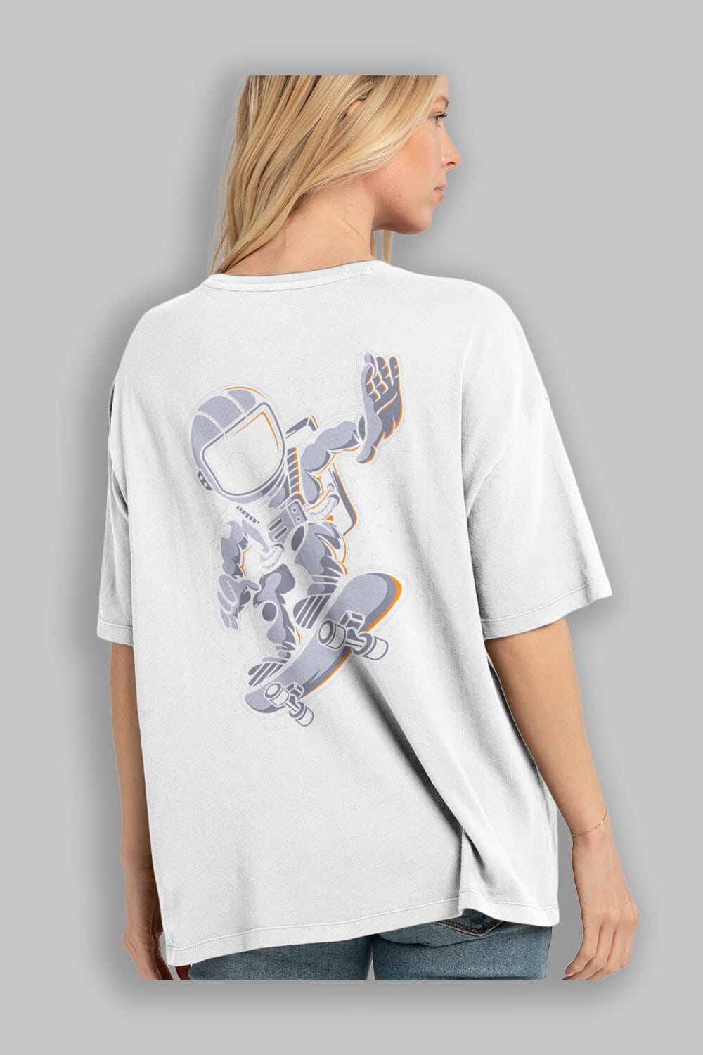 Astronaut Skateboard Arka Baskılı Oversize t-shirt Erkek Kadın Unisex
