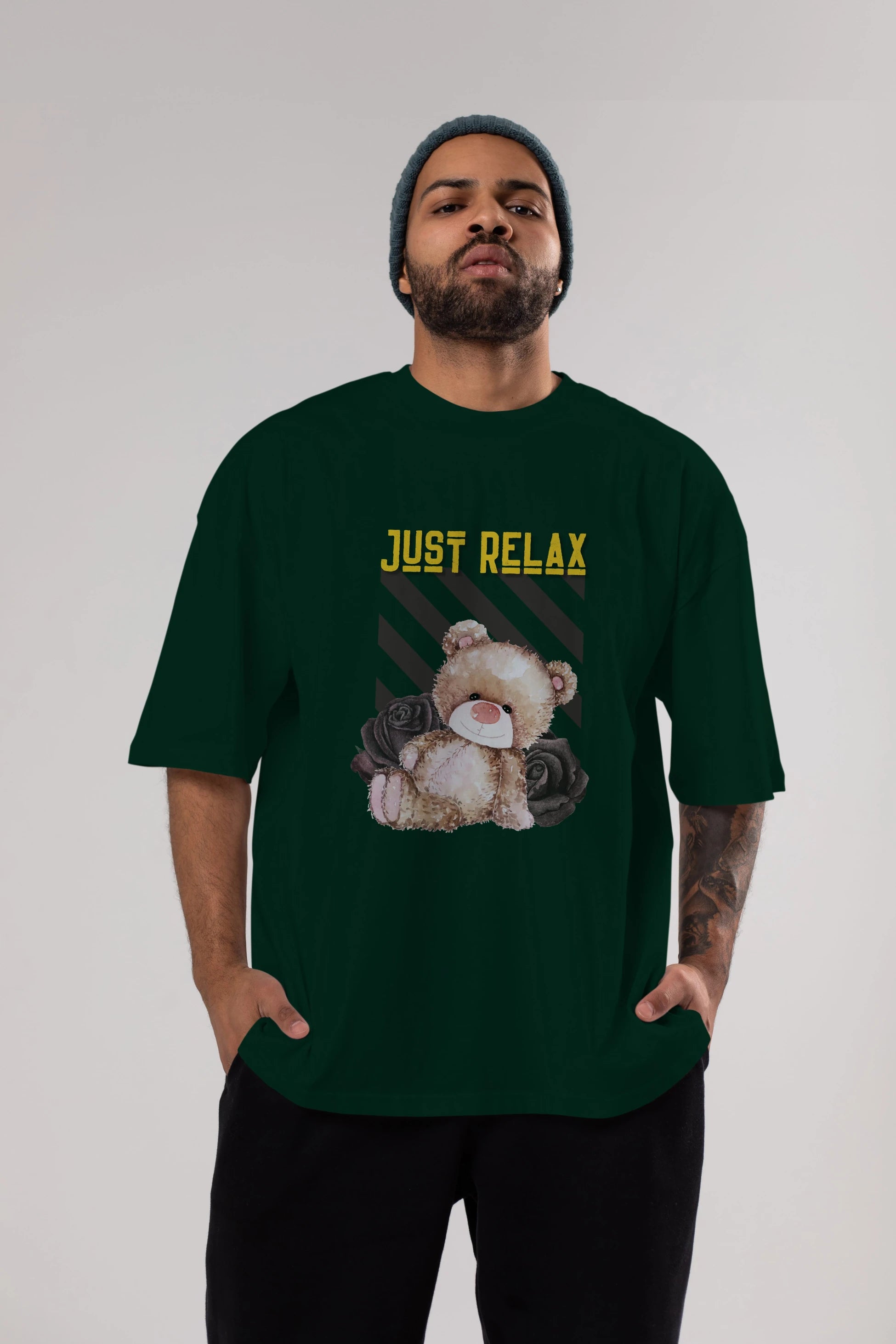 Just Relax Teddy Bear Ön Baskılı Oversize t-shirt Erkek Kadın Unisex