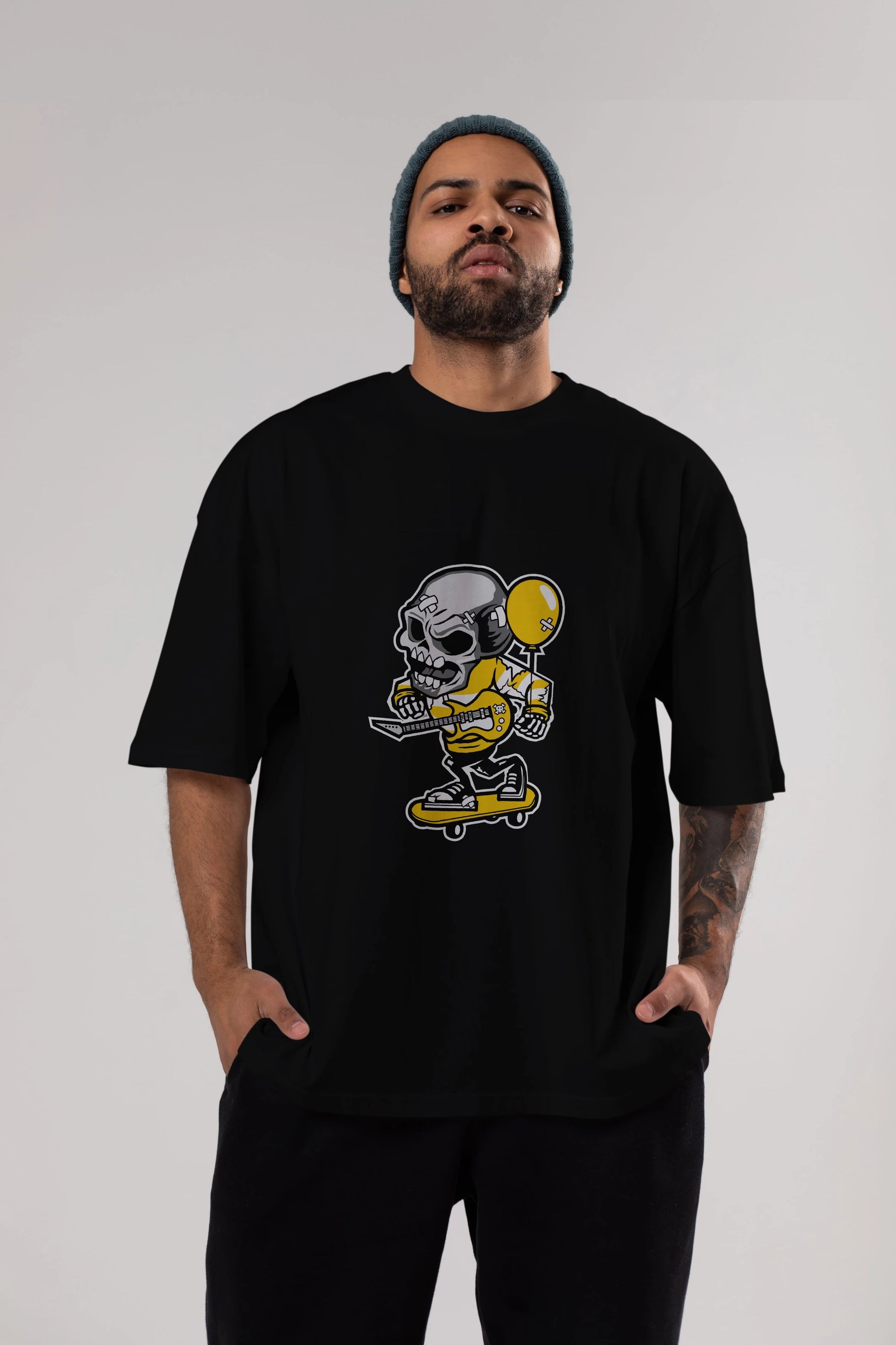 Skull Skater Ön Baskılı Oversize t-shirt Erkek Kadın Unisex %100 Pamuk tişort