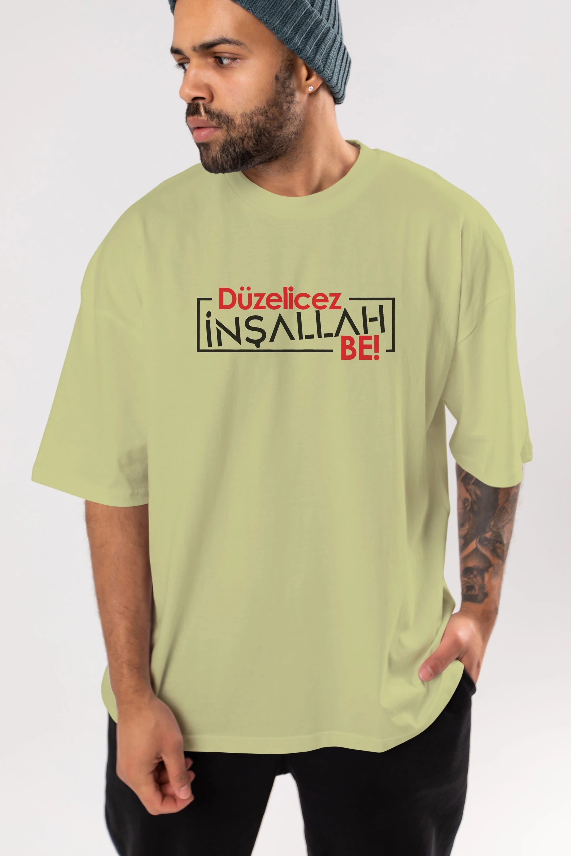 Düzelicez İnşallah Be Ön Baskılı Oversize t-shirt %100 pamuk Erkek Kadın Unisex