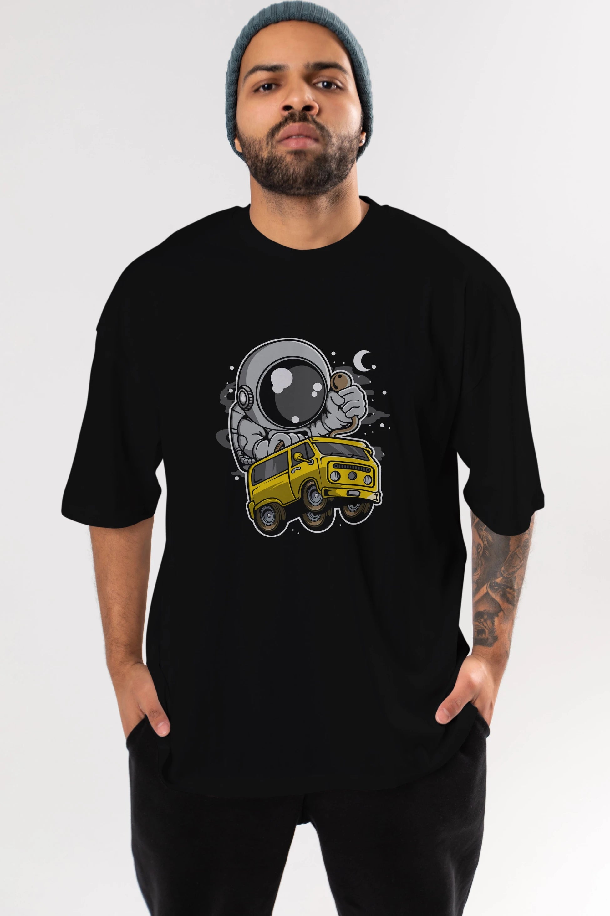 Astronaut Car Racer Ön Baskılı Oversize t-shirt Erkek Kadın Unisex