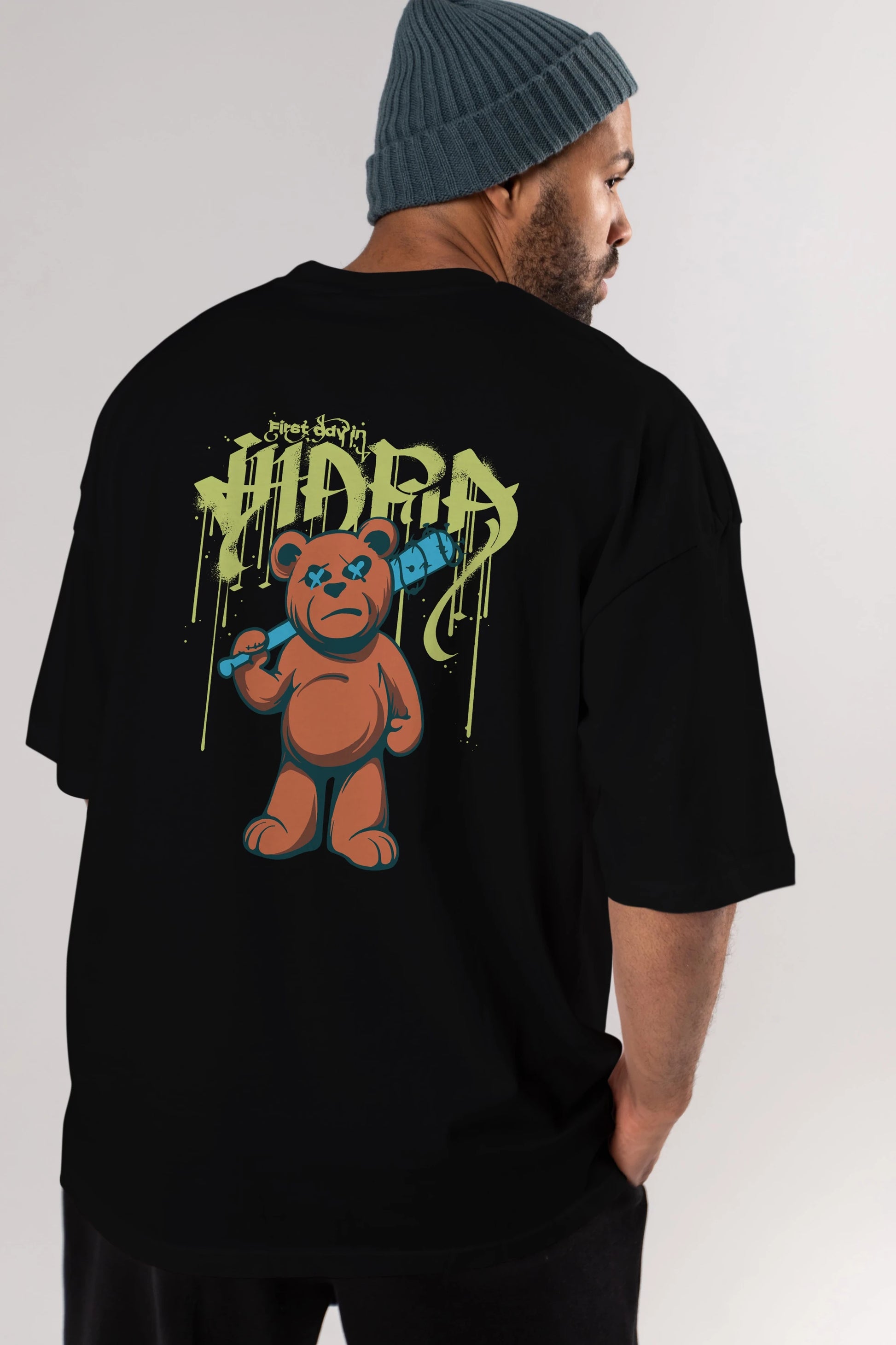 Hidra Bear Arka Baskılı Oversize t-shirt Erkek Kadın Unisex