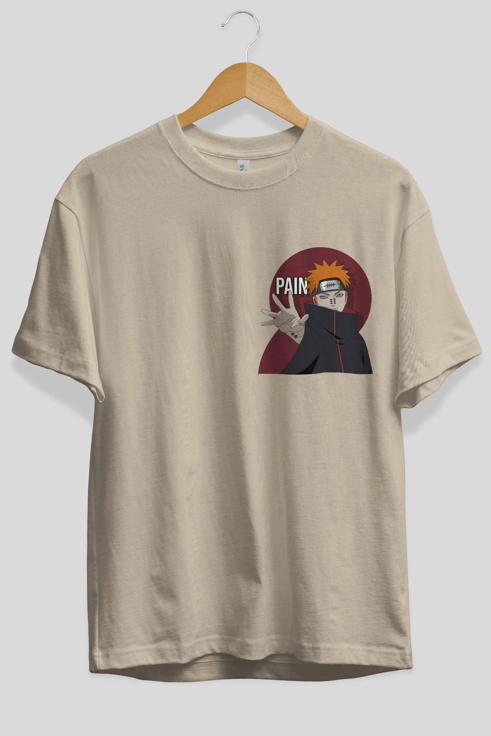 PAIN NARUTO Ön Sol Baskılı Oversize t-shirt Erkek Kadın Unisex %100 Pamuk Bisiklet Yaka tişort