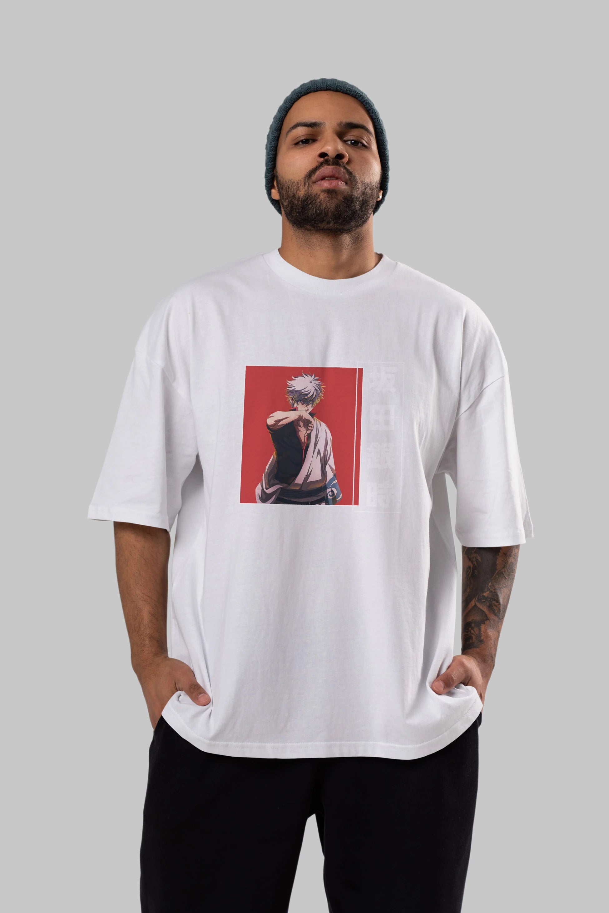 Gintoki Sakata GINTAMA 1 Anime Ön Baskılı Oversize t-shirt %100 pamuk Erkek Kadın Unisex