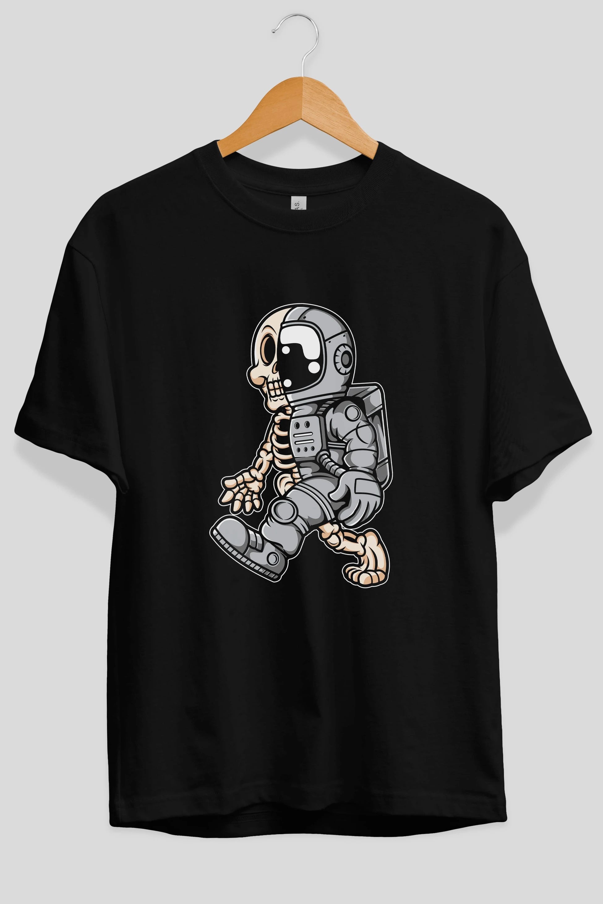 Astronaut Half Skull Ön Baskılı Oversize t-shirt Erkek Kadın Unisex