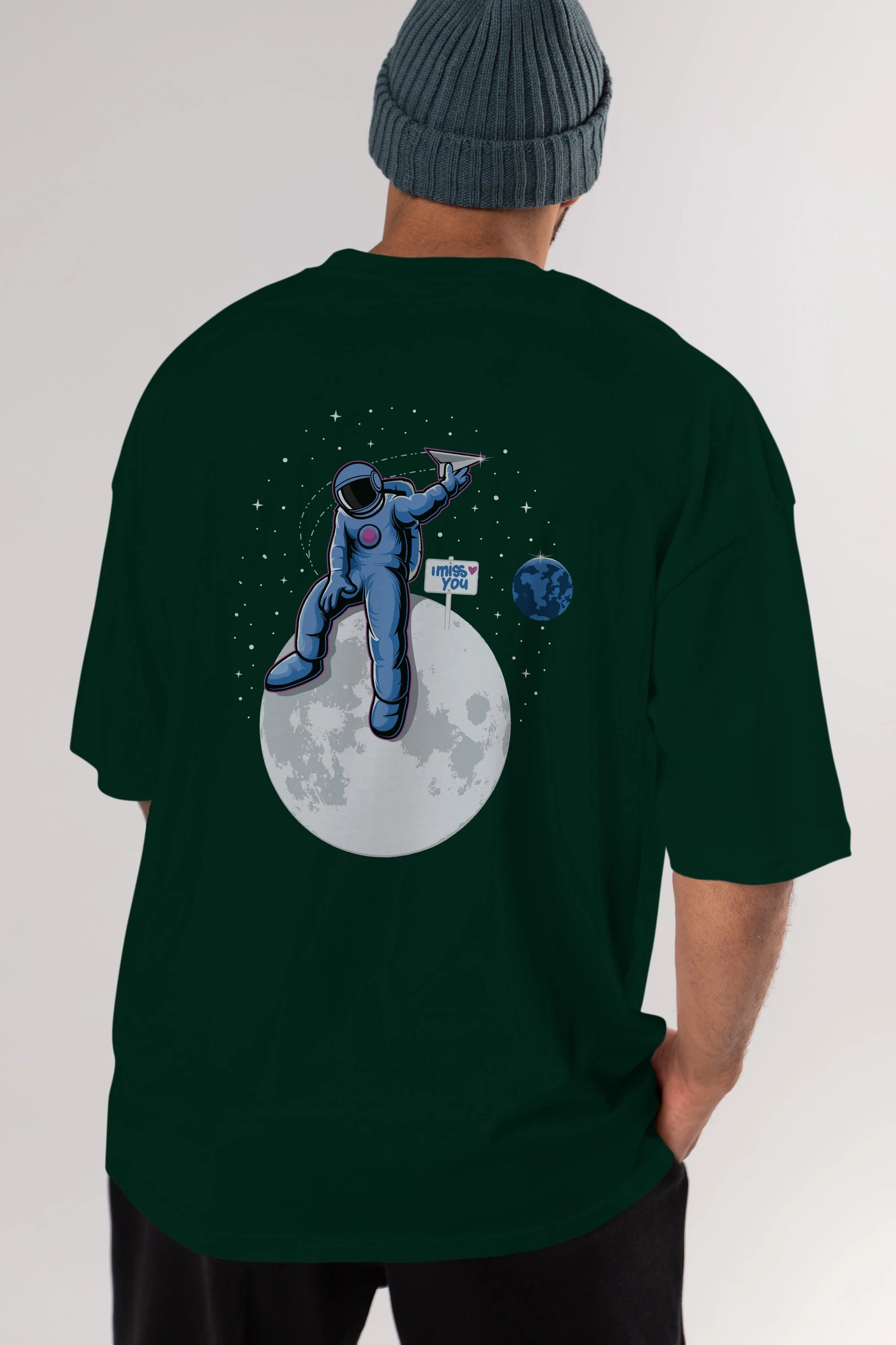 Astro Missing Earth Arka Baskılı Oversize t-shirt Erkek Kadın Unisex