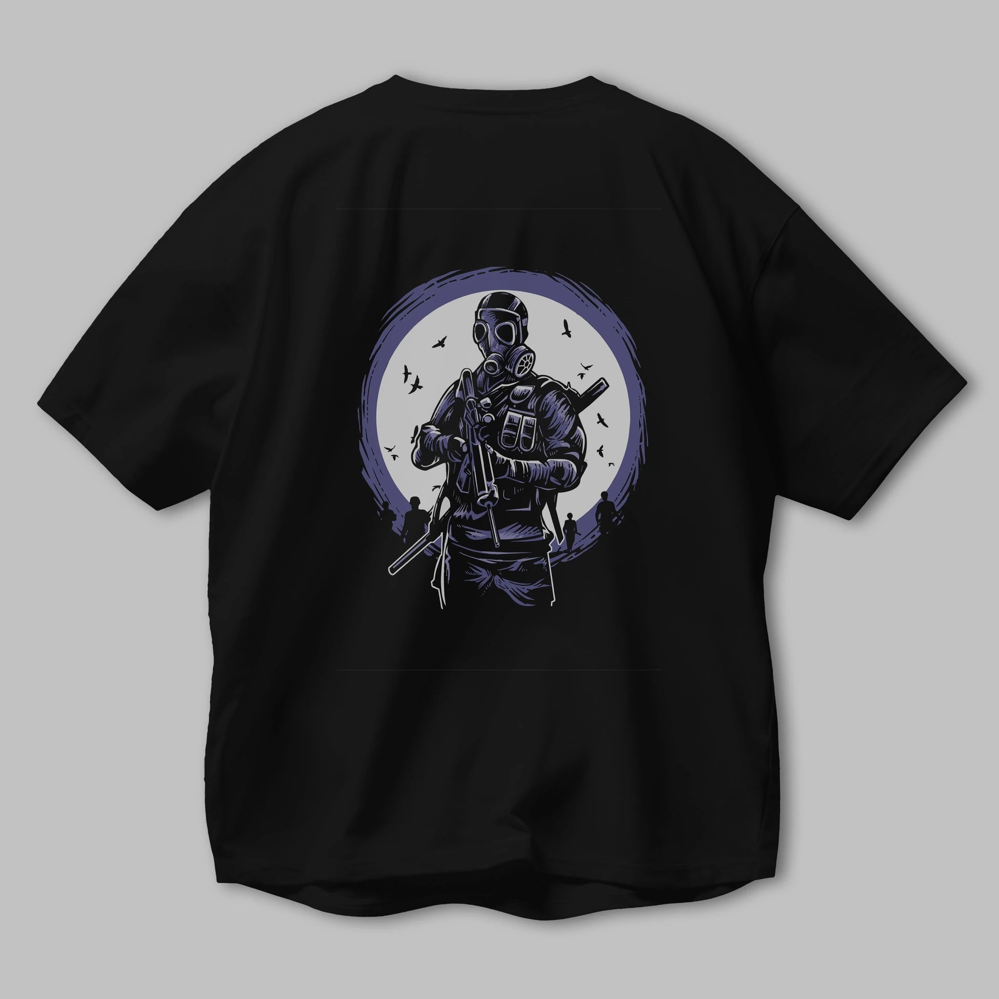Gas Mask Soldier Arka Baskılı Oversize t-shirt Erkek Kadın Unisex %100 Pamuk