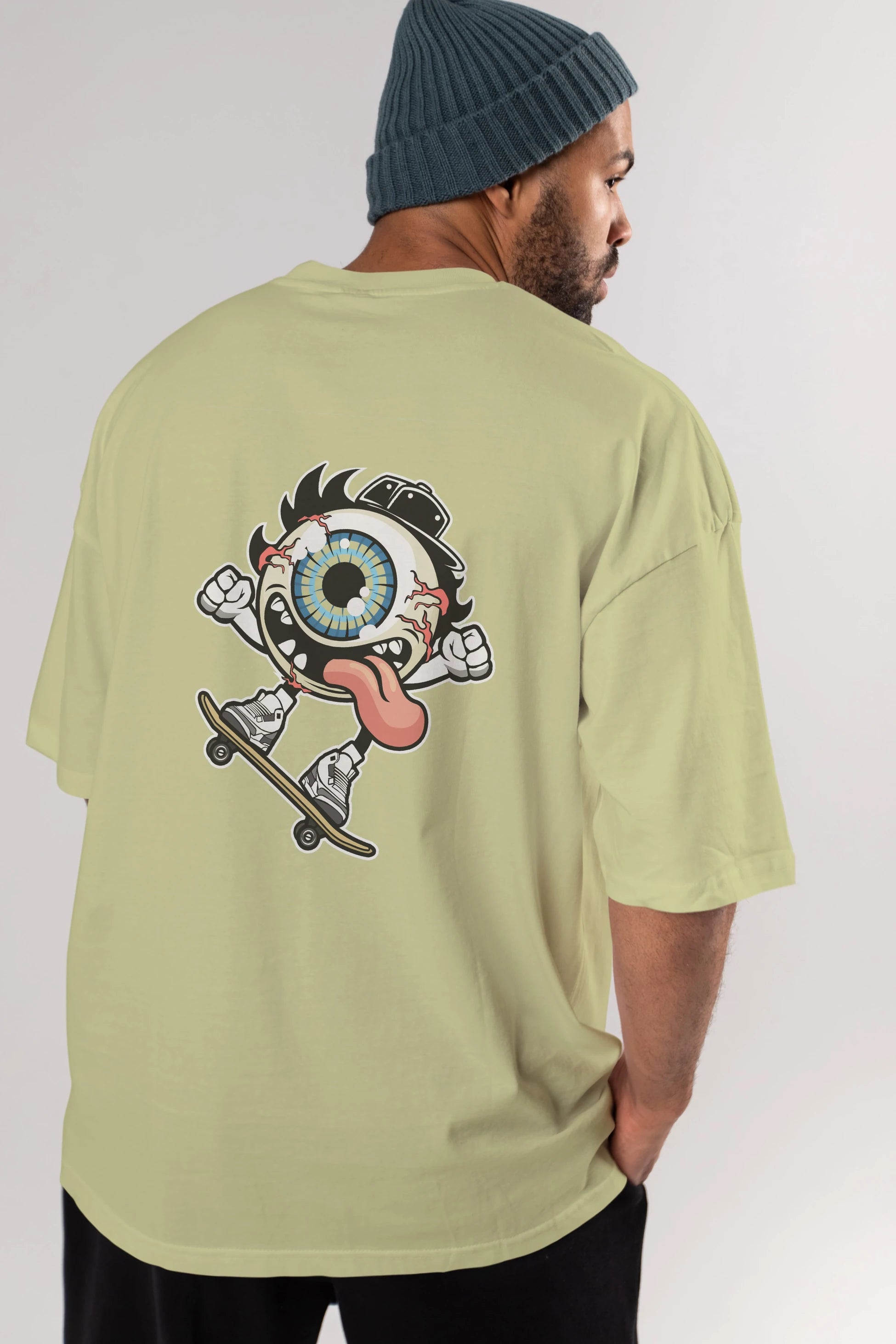 Eye Ball Skater Arka Baskılı Oversize t-shirt Erkek Kadın Unisex %100 Pamuk tişort