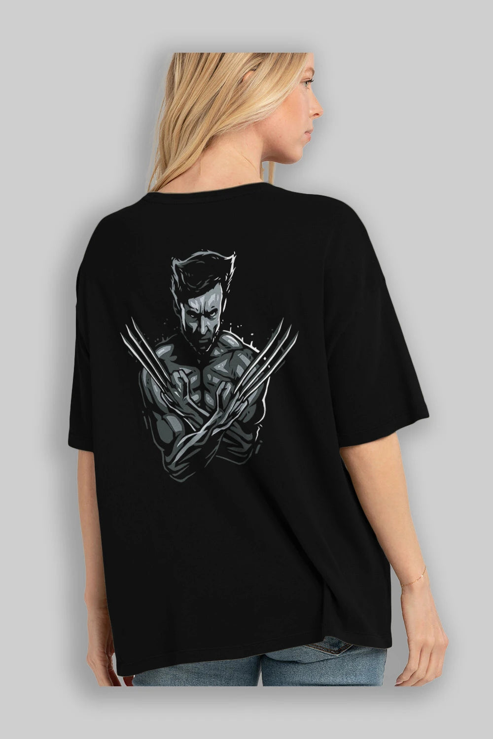 Wolverine Arka Baskılı Oversize t-shirt Erkek Kadın Unisex %100 Pamuk Bisiklet Yaka tişort